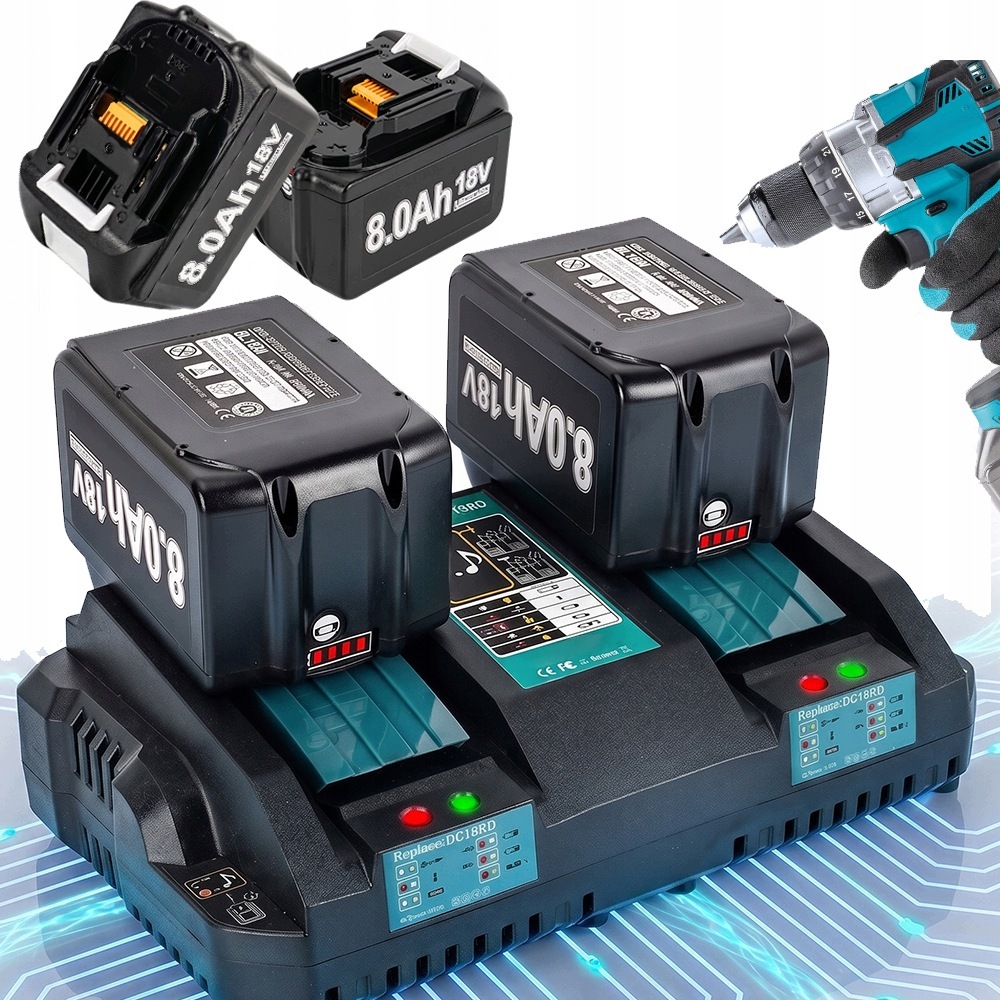 2ks Akumulátor Li-Ion pro Ma-kita 18V 8Ah pro nářadí nabíječka DC18RD