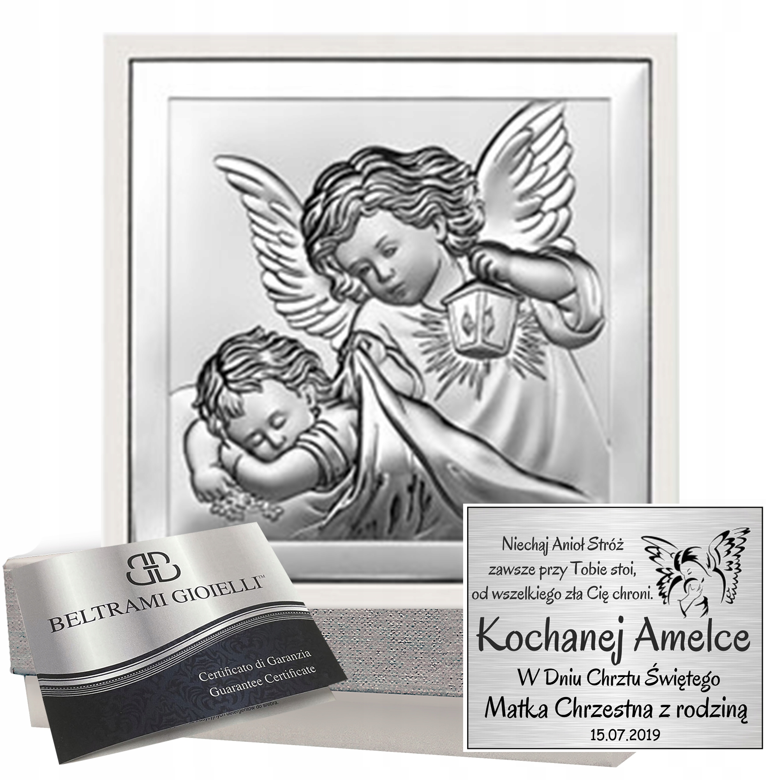 Obrázek stříbrný na křtiny andílek dítě Grawer