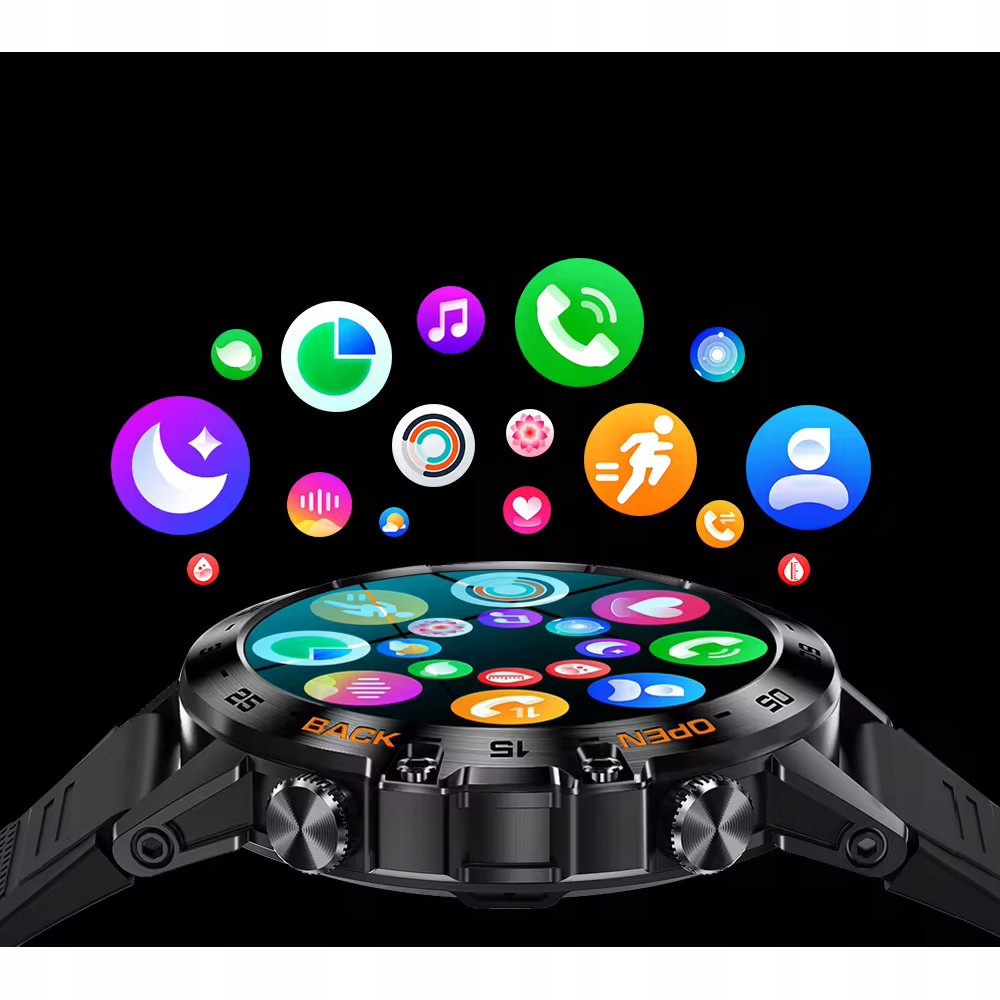 ZEGAREK SMARTWATCH MĘSKI Z CIŚNIENIOMIERZEM ROZMOWY MENU PL BATERIA 400 mAh Wodoszczelność 20m = WR20