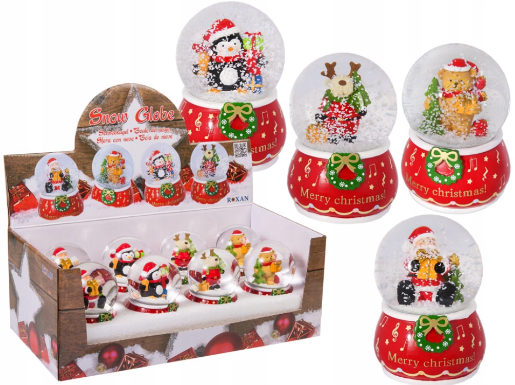 SZKLANA KULA ŚNIEŻNA ŚWIĄTECZNA DEKORACJA PADAJĄCY ŚNIEG MIKOŁAJ RENIFER