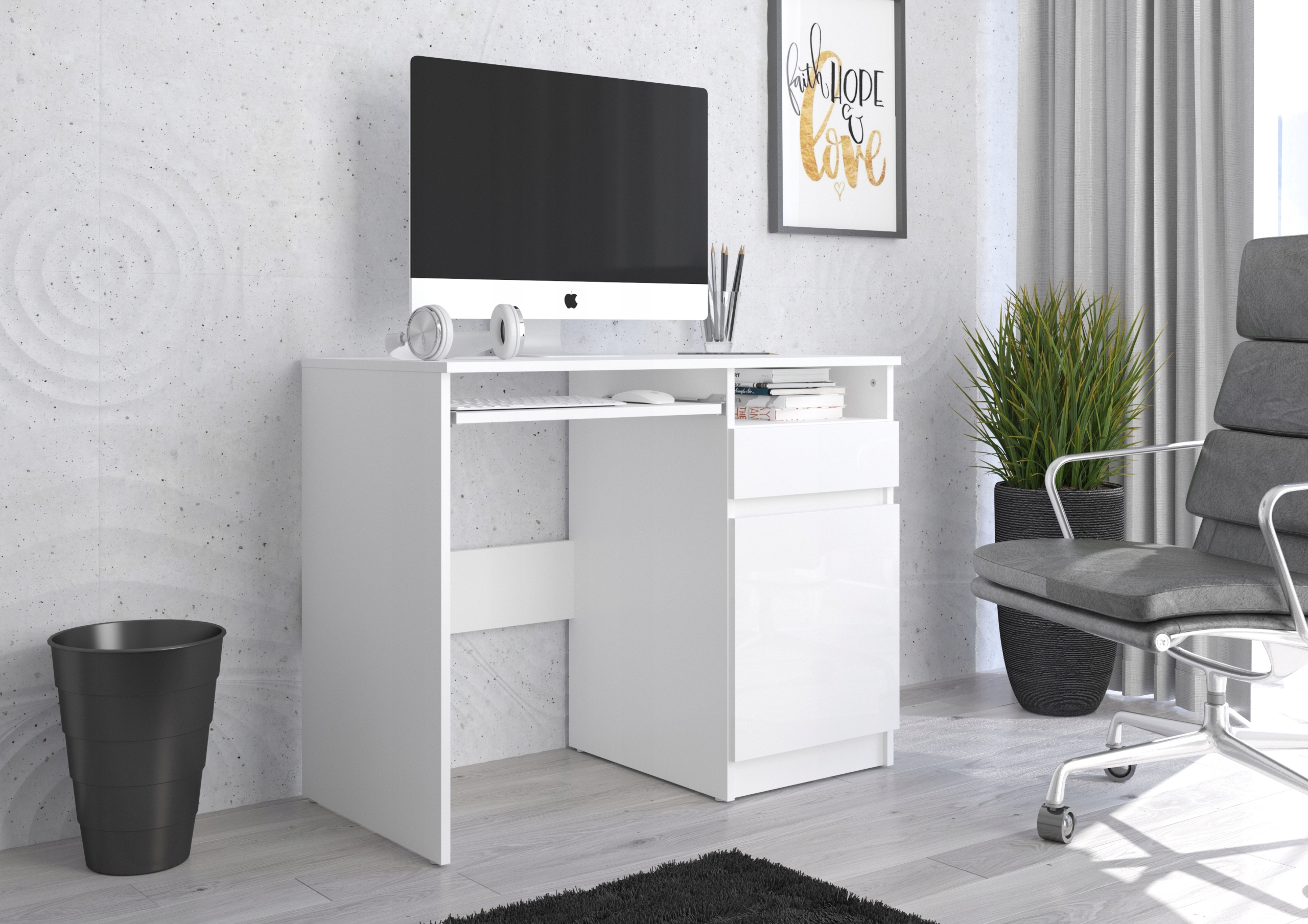 Meble biurko komputerowe stolik 96cm białe N35 Marka Mobene