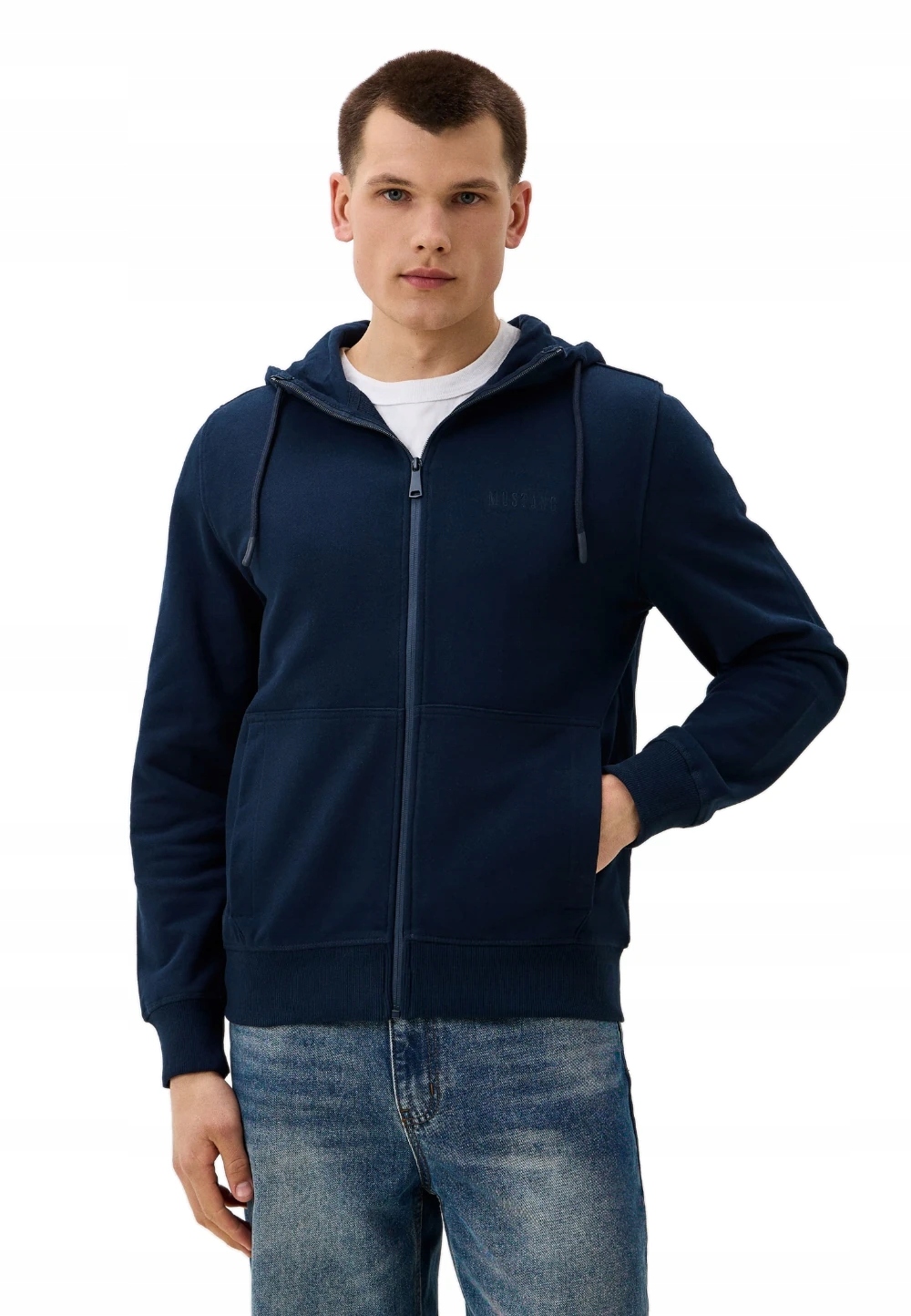 Pánská Rozepínací Mikina S Kapucí Z Bavlněné Teplákové Soupravy Bez Vzoru Mustang L