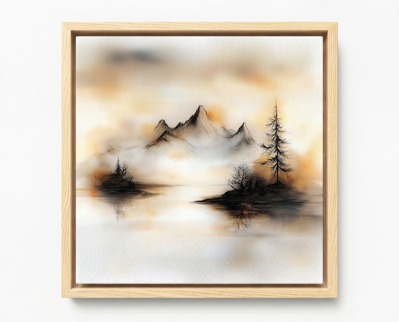 Obraz Rám Americký Box Grafika Krajina Hory Jezero Ostrov Strom 60x60