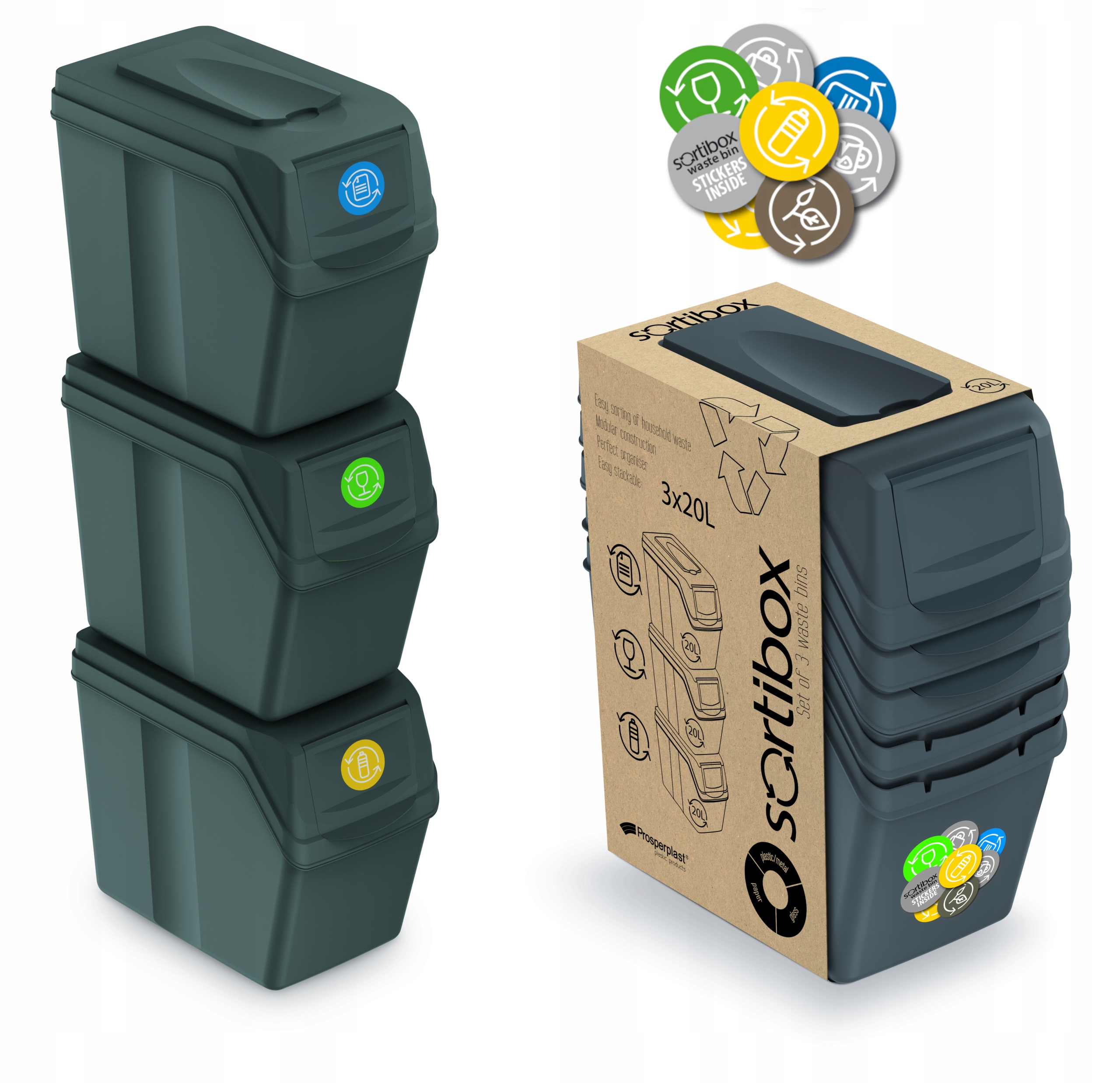 Levně Nádoba koš na tříděný odpad Sortibox ISWB20S3 3x 20L 20 litrů šedá