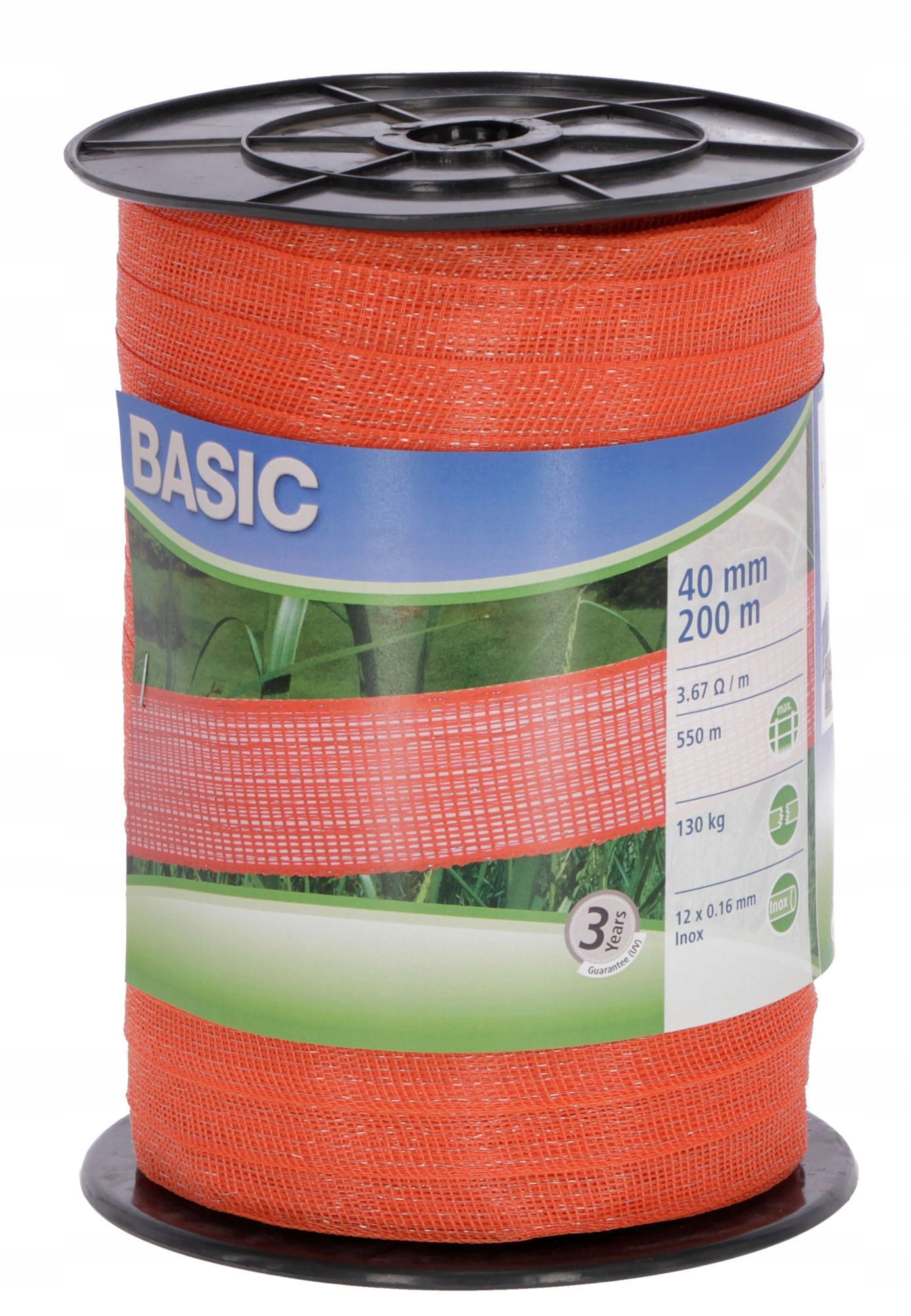 

Taśma Basic 40 mm 200m dla koni Pastuch pomarańczo