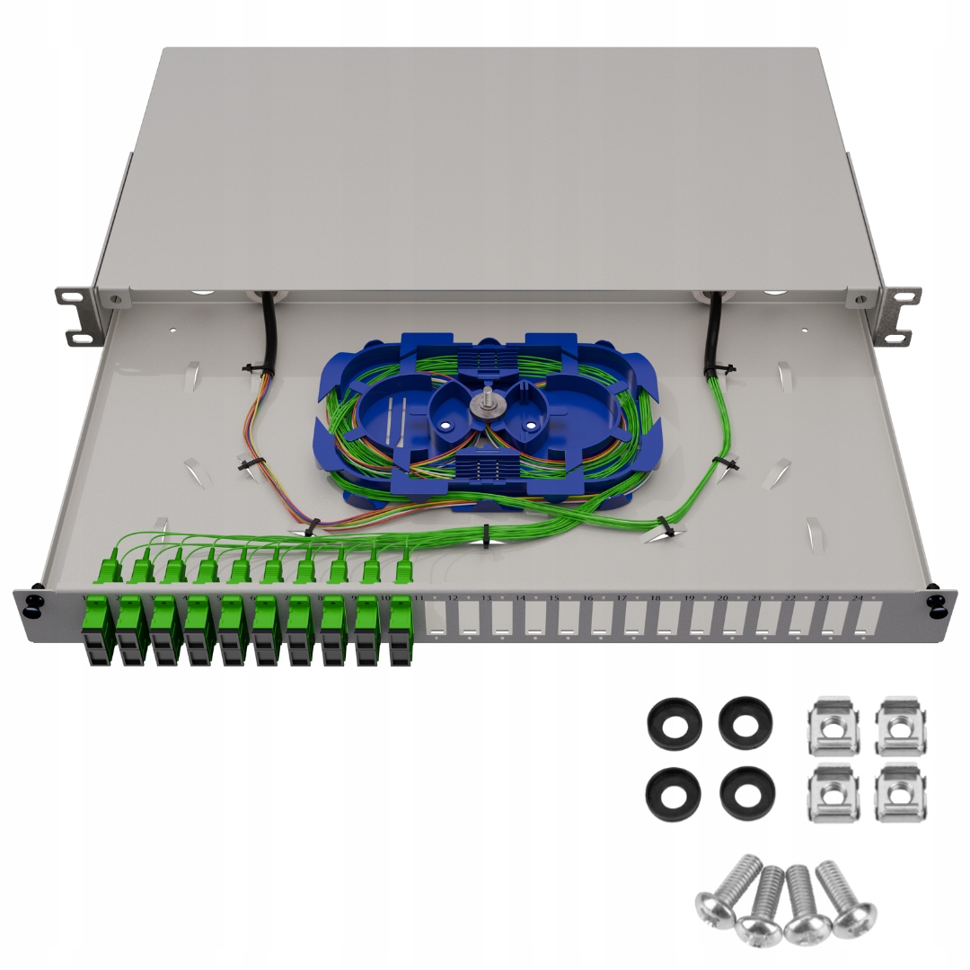 Optický přepínač Šuplík Rack 19" 1U 24xSC Duplex Šedá
