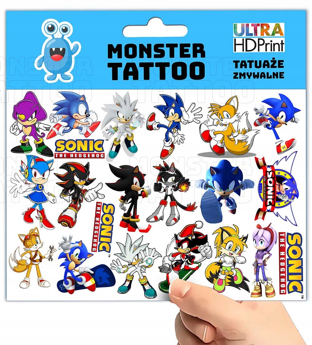 TATUAŻE ZMYWALNE TYMCZASOWE DLA DZIECI DZIECIĘCE SONIC WZORY ORYGINALNE Marka Inna
