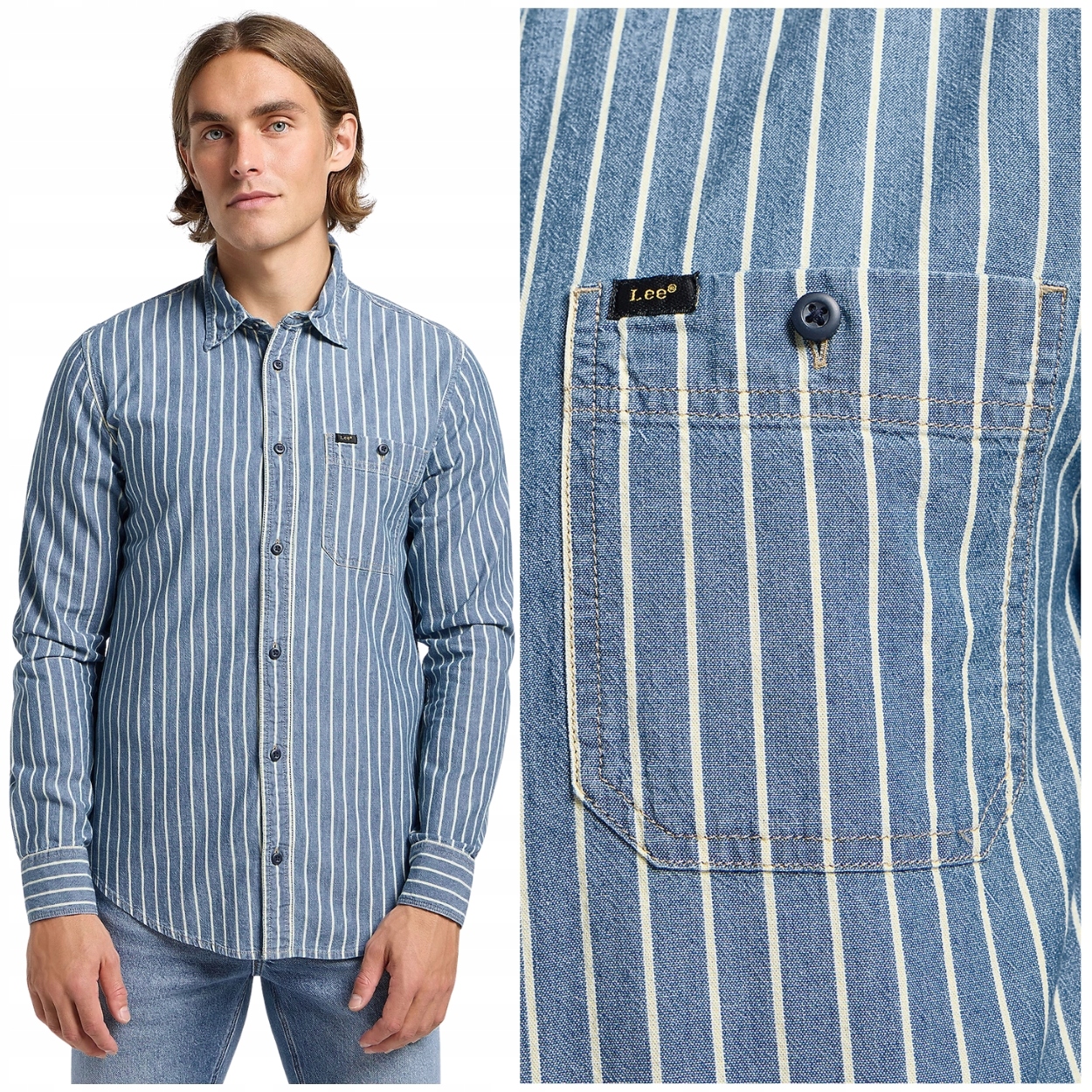 Lee Leesure Shirt Indigo Dobby modrá pruhovaná bavlněná košile M