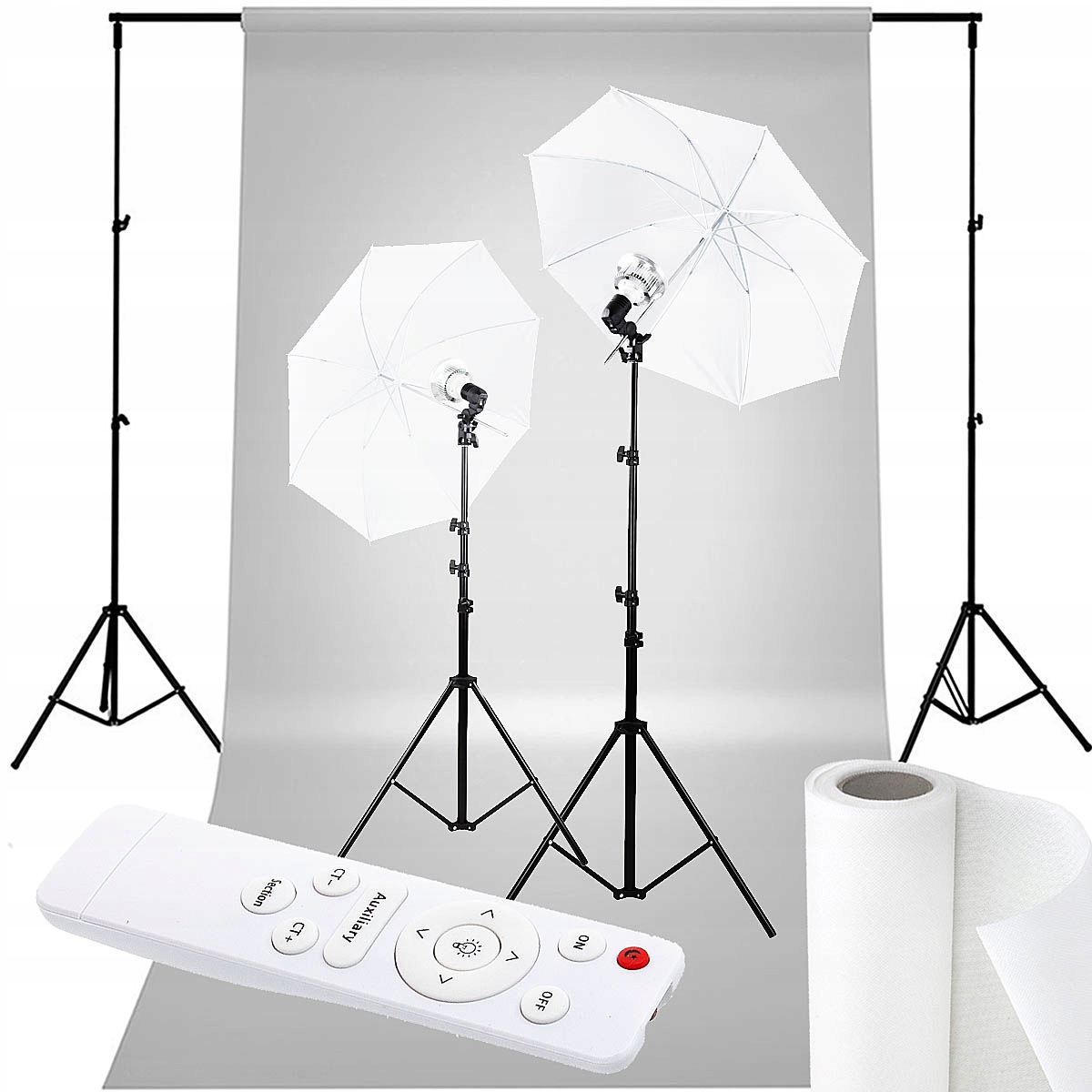 Zestaw z białym tłem + Lampy na pilot 2x LED 100W Marka CineGEN