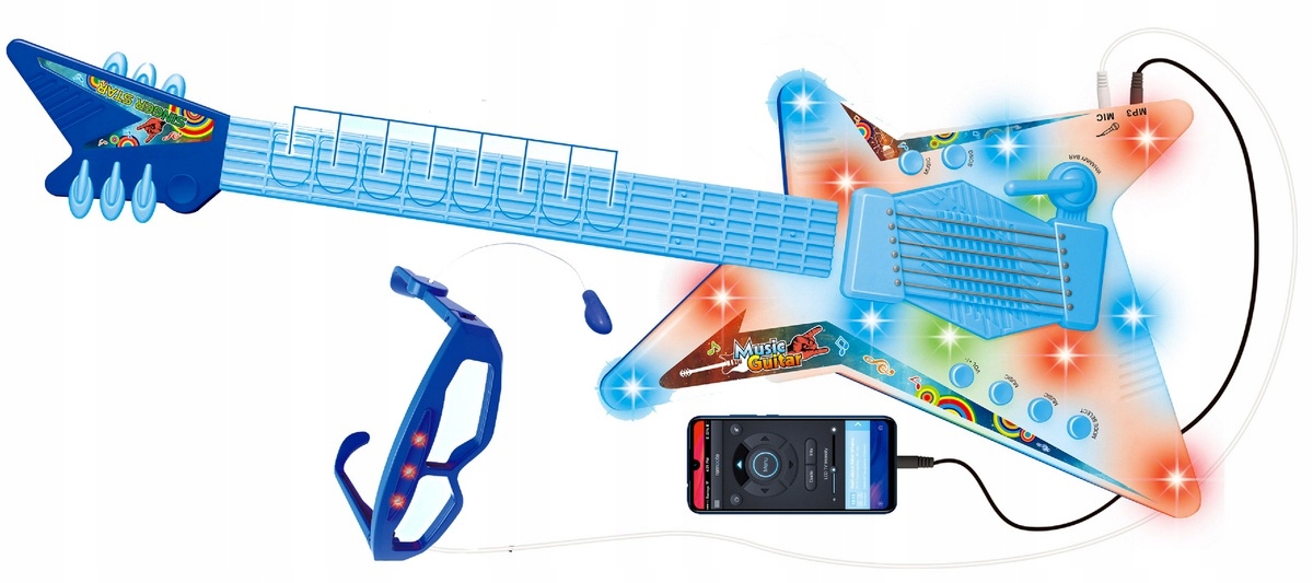 GITARA ROCKOWA DZIECI ŚWIECI GRA Metalowe STRUNY INSTRUMENT elektroniczna Wiek dziecka 3 lata +