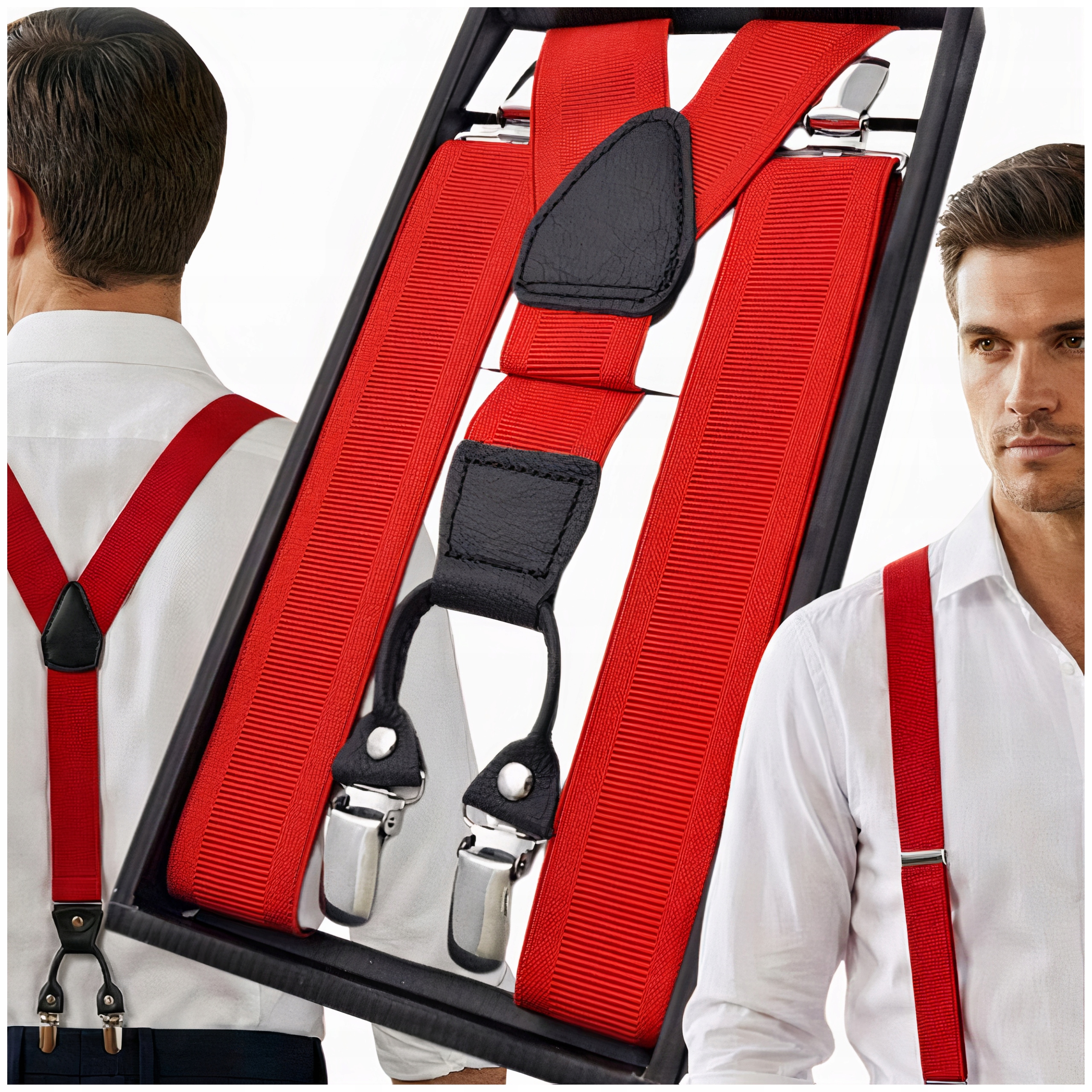 MOCNE CZERWONE SZELKI MĘSKIE SKÓRA NATURALNA ZAPINANE ŻABKI PREZENT ŚWIĘTA