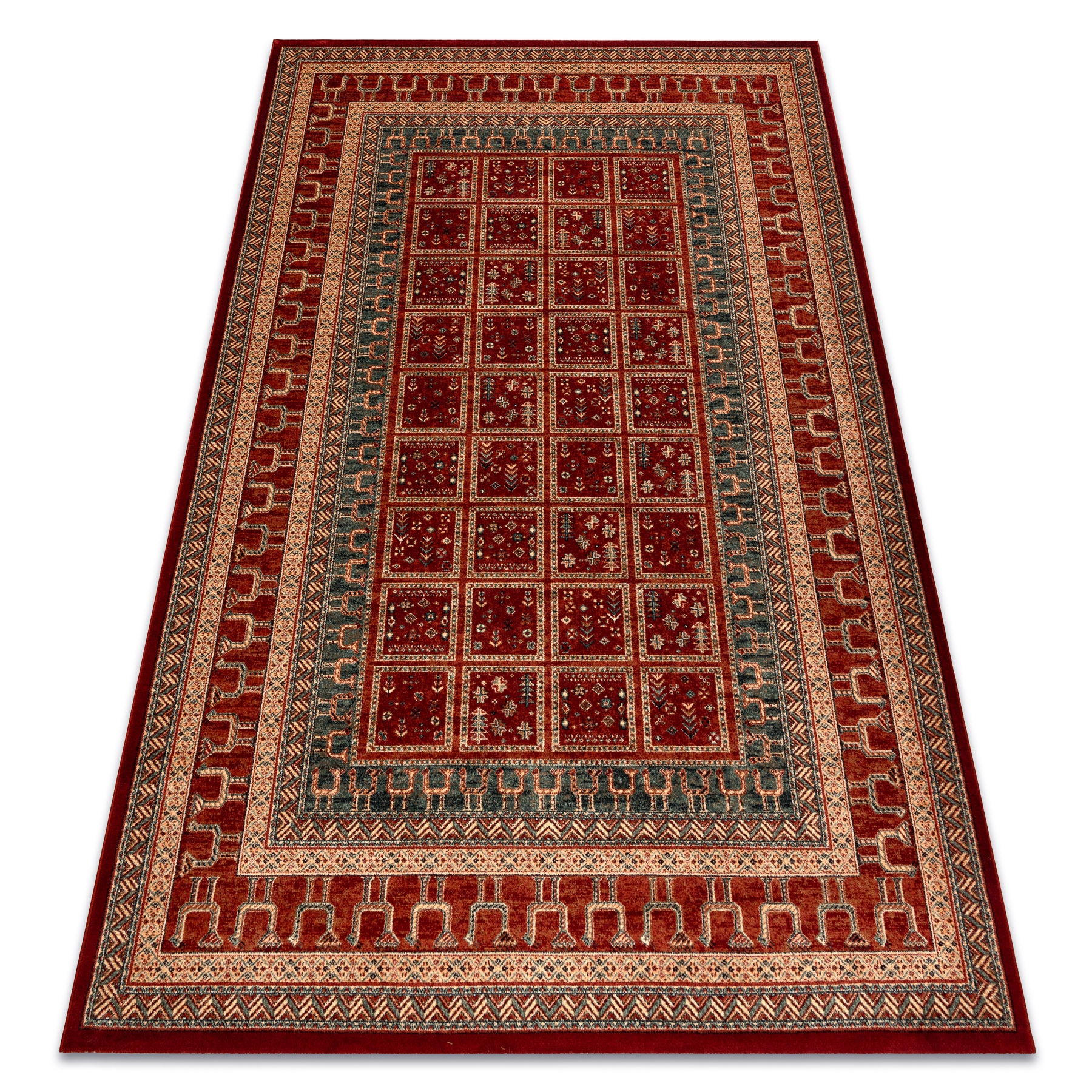 Wełniany Dywan Do Salonu Orientalny Ramka Geometryczny terakota 200x250 cm