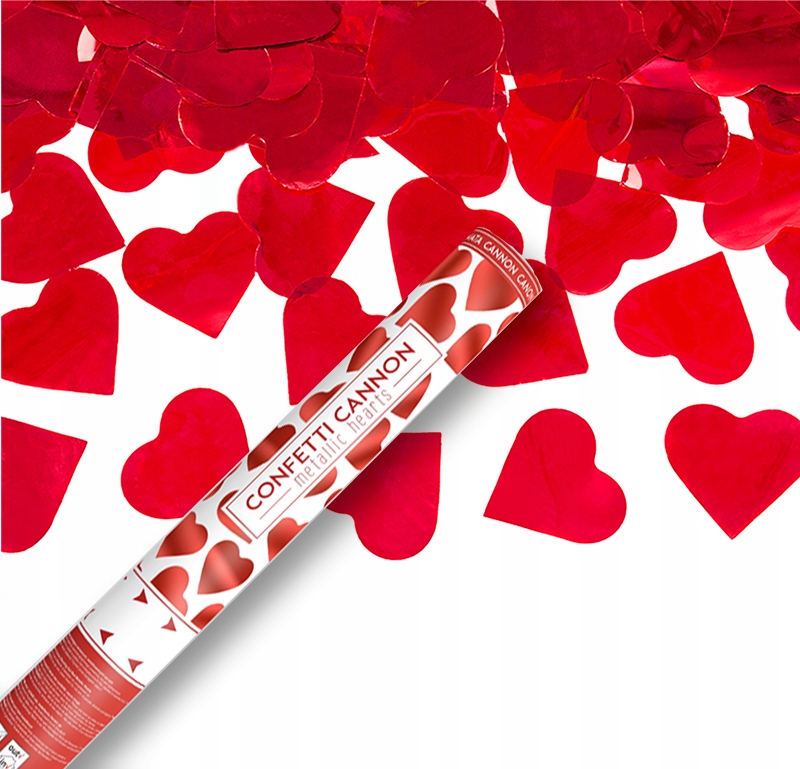 Tuba strzelająca Konfetti czerwone serca 40 cm Urodziny Ślub Wesele