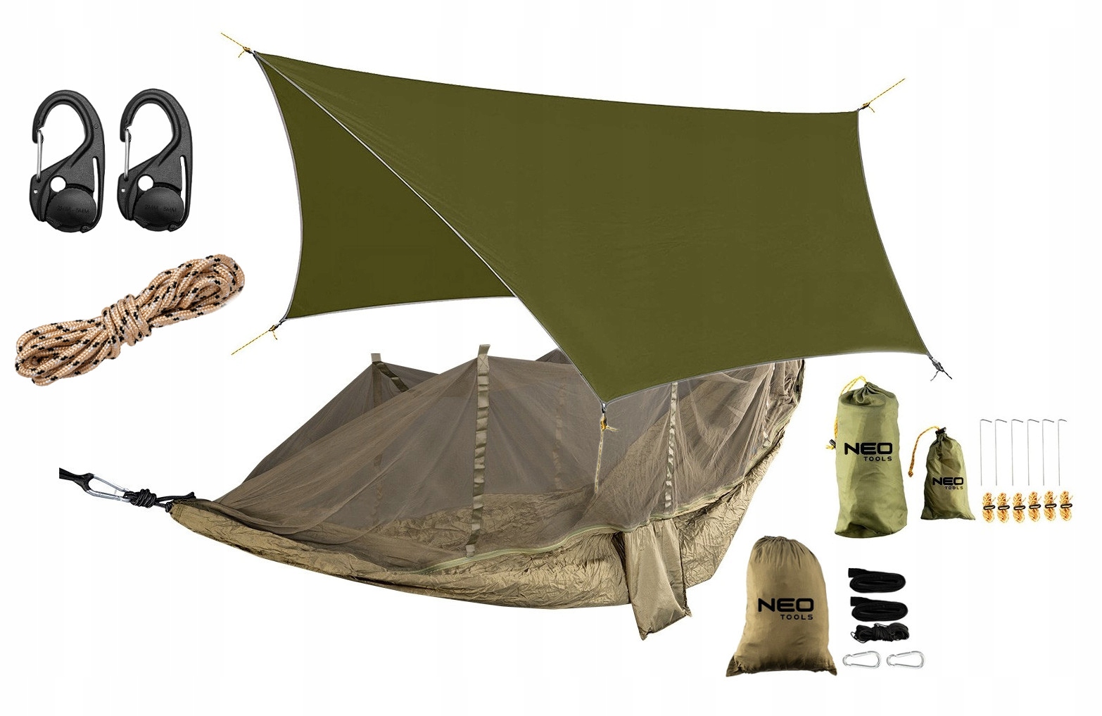 Tarp płachta biwakowa 360x290cm Hamak Z Moskitierą Napinacze Linek