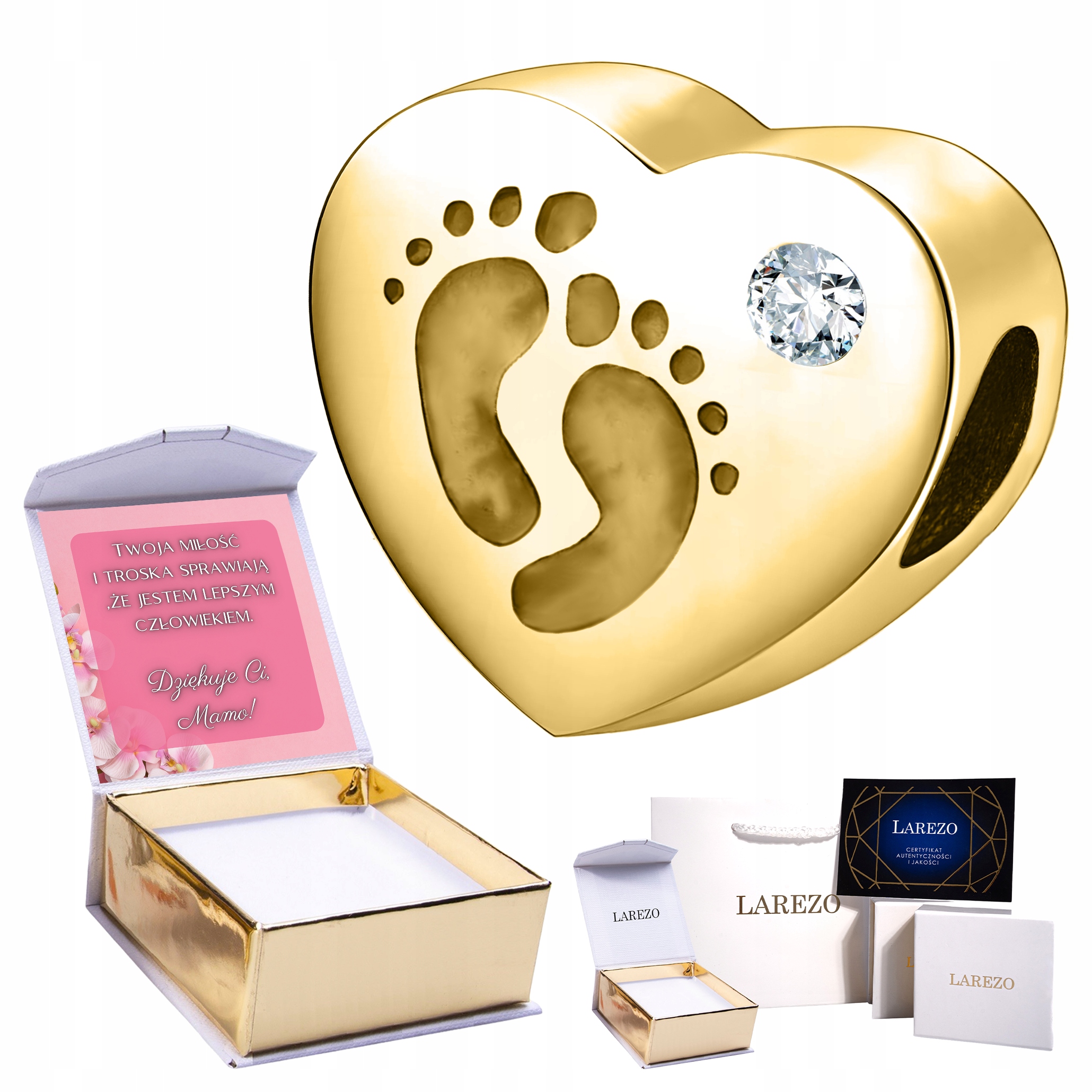 Zlatý Charms Srdce Srdíčko Chodidla Dětské Zirkon Nohy Noha Potisk