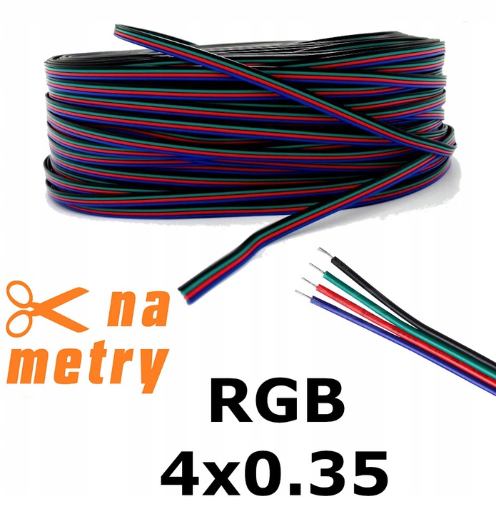 PRZEWÓD KABEL do taśm LED RGB 4 żyłowy 4x0,35 1mb