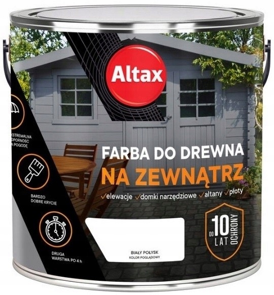 Farba do drewna na zewnątrz 2,5L Biała Połysk Altax
