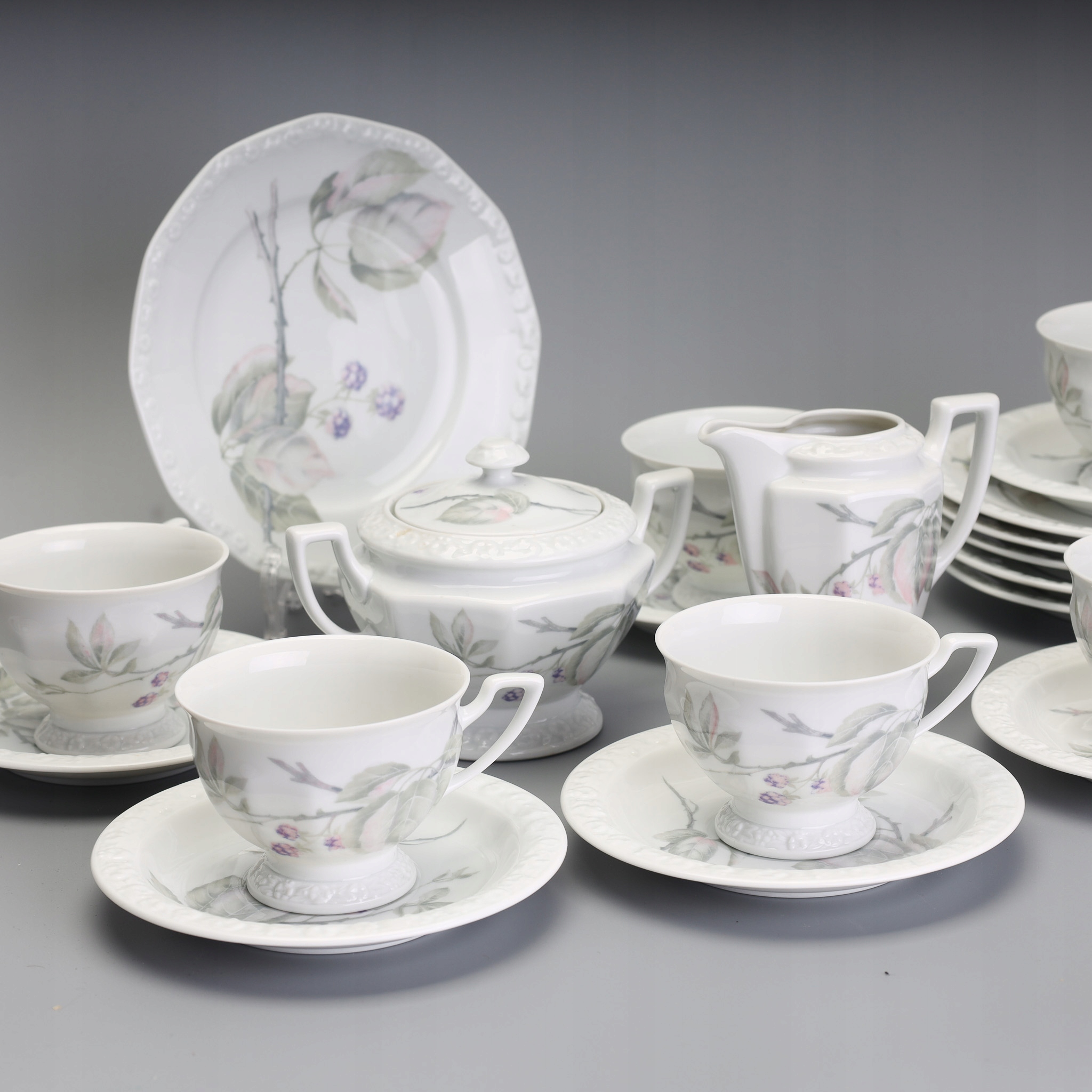 -ARTexpert- Serwis ROSENTHAL biała MARIA 6os. filiżanek jeżyna