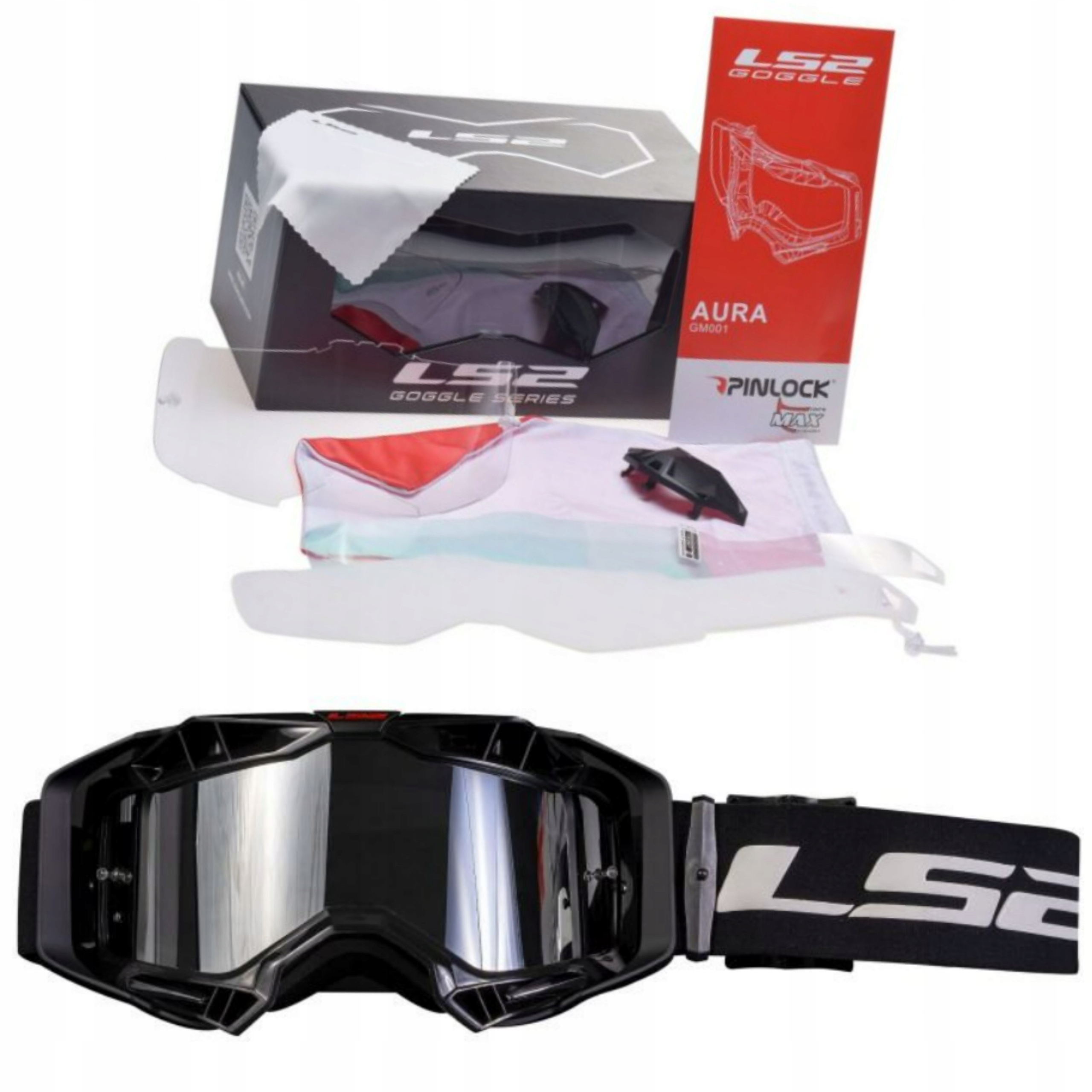 Gogle LS2 Aura Pro Černé 2 Rychlé Nosek Pinlock Enduro MX