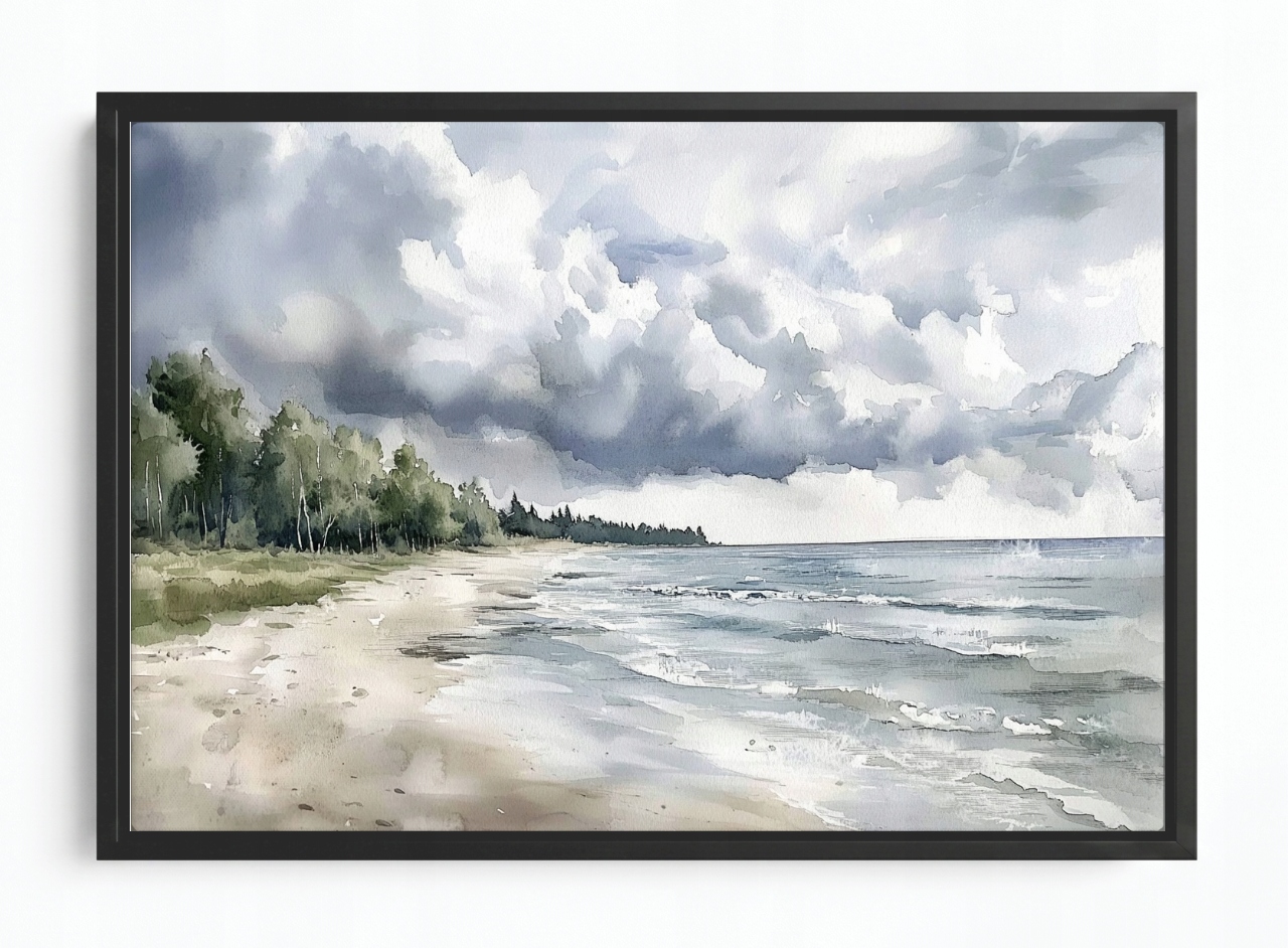 Obraz Rám Americká Krajina Moře Pláž Les Nebe Mraky Déšť 120x80