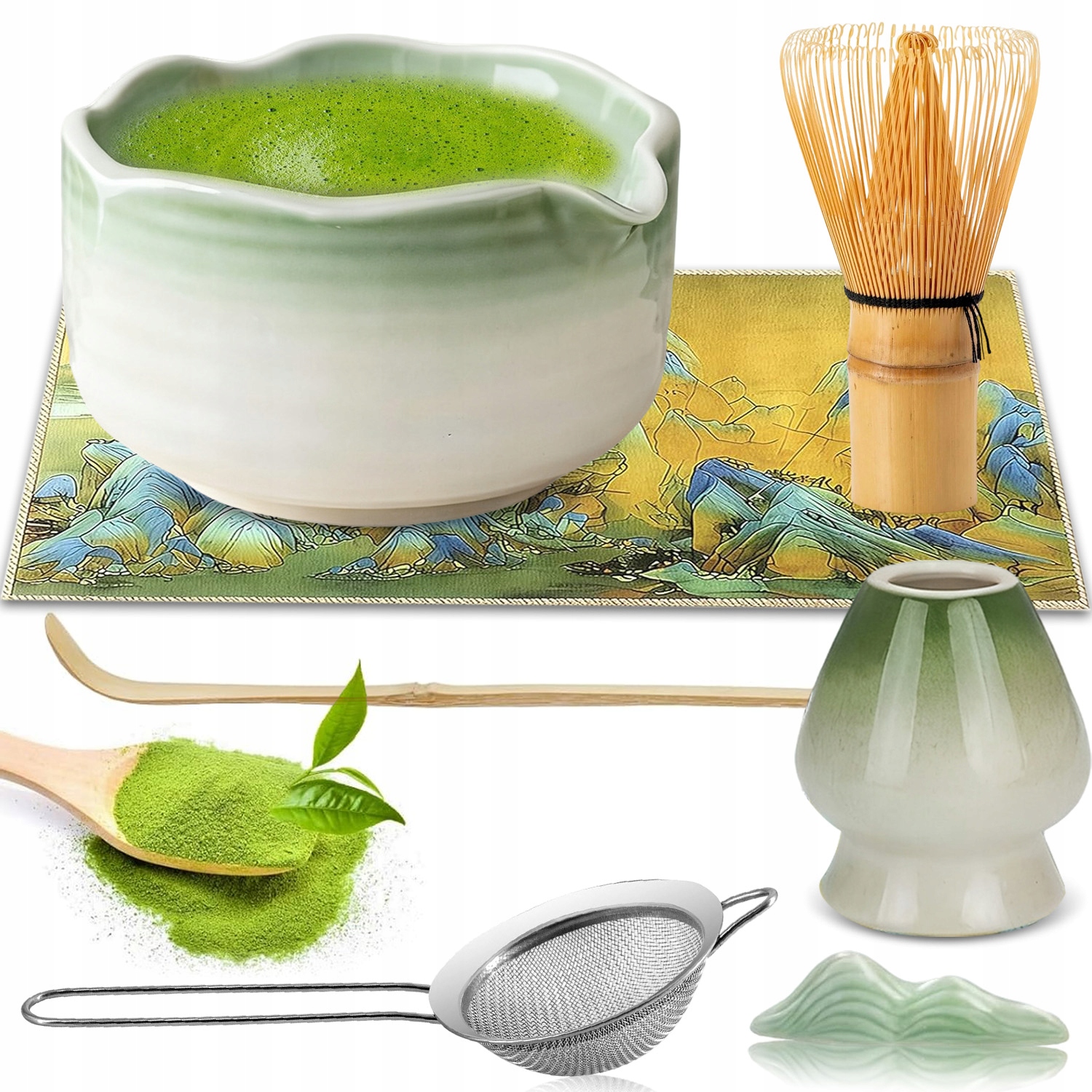 Levně Sada Na Čaj Matcha Keramika 7 Ks, Chasen, Metla, Plec, Lžička