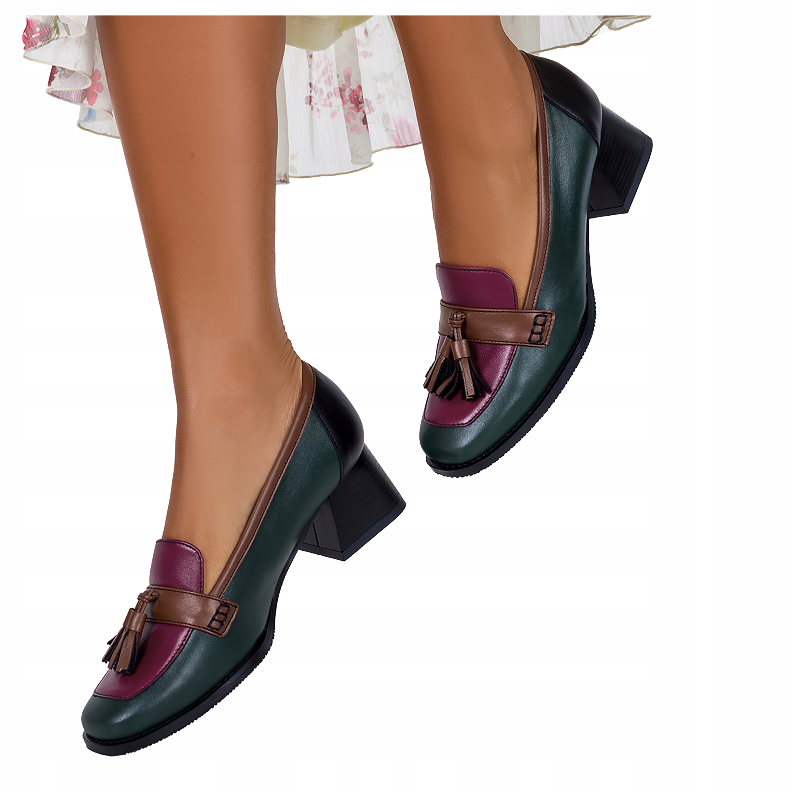 Mokasíny Dámské Kožené Polobotky S Chvojím Na Podpatku Kostky New r 41