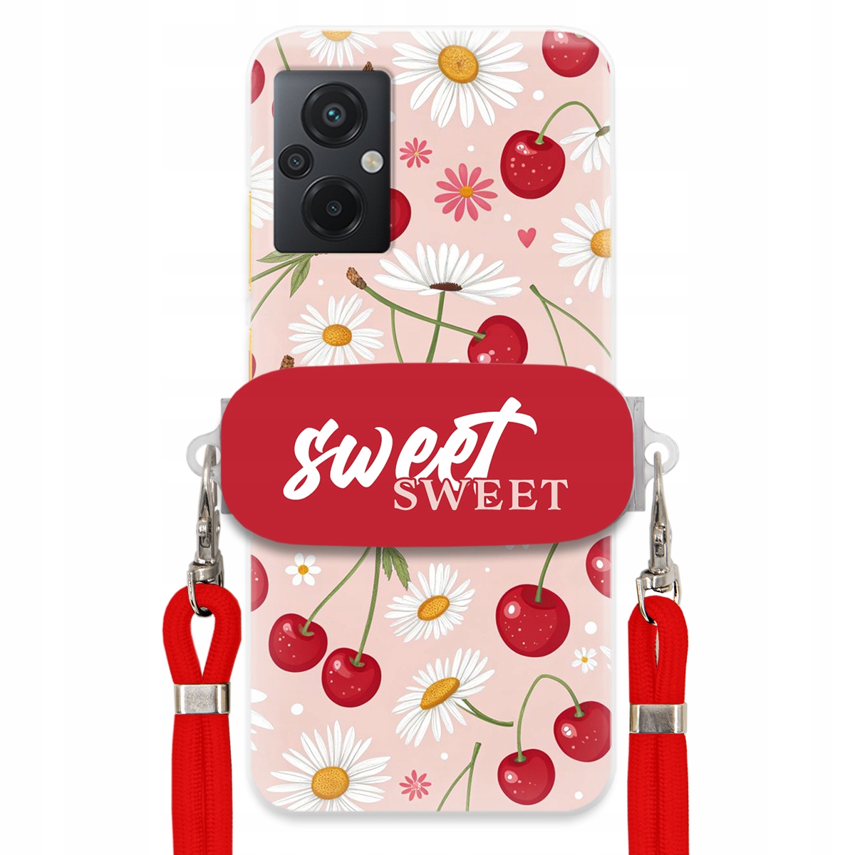 Puzdro pre Xiaomi Poco M5 Červené vodítko Crossbody držiak Sweet Kvet čerešne