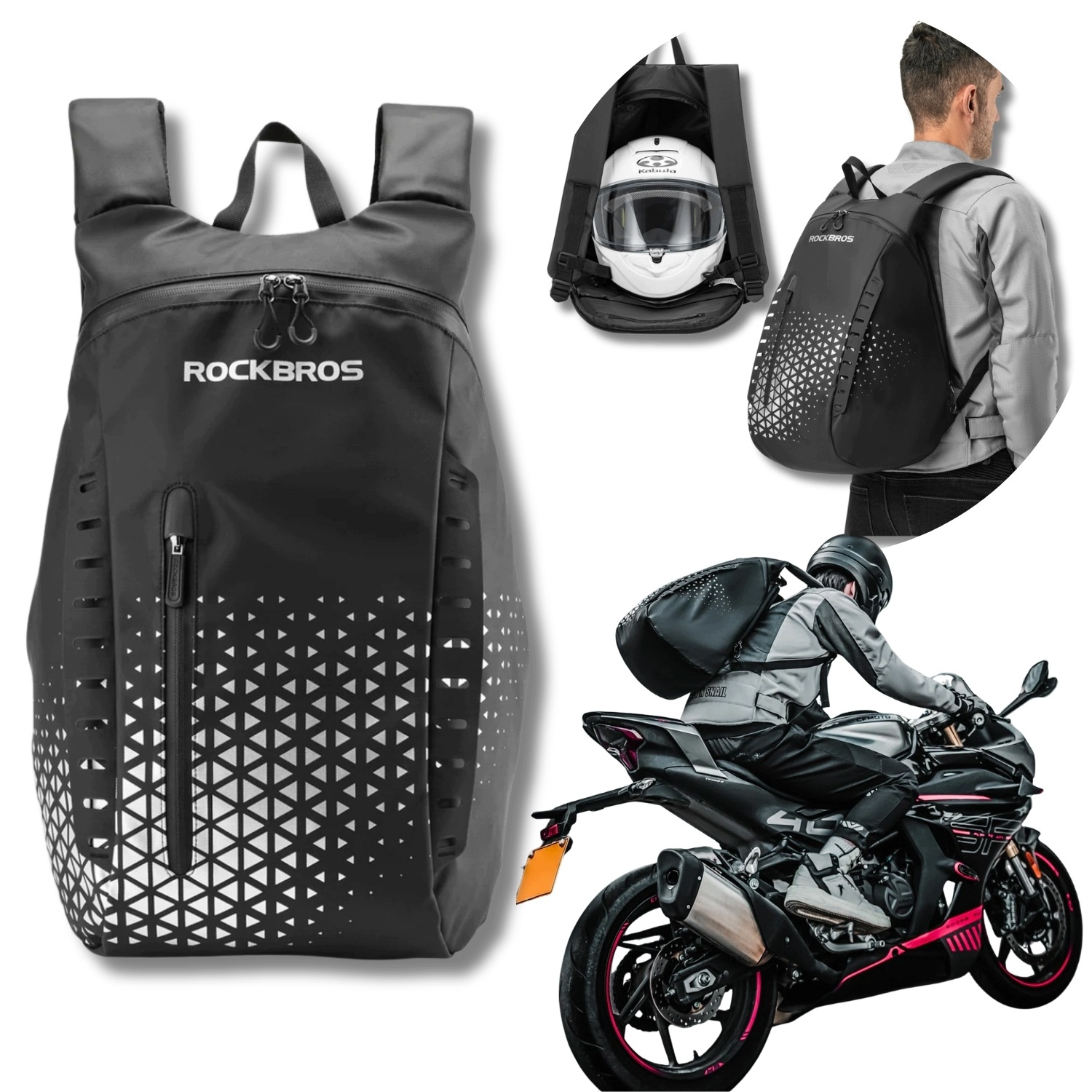 Batoh Taška S Držákem Na Helmu 14,5L Reflexní Přes Rameno Černá Rockbros
