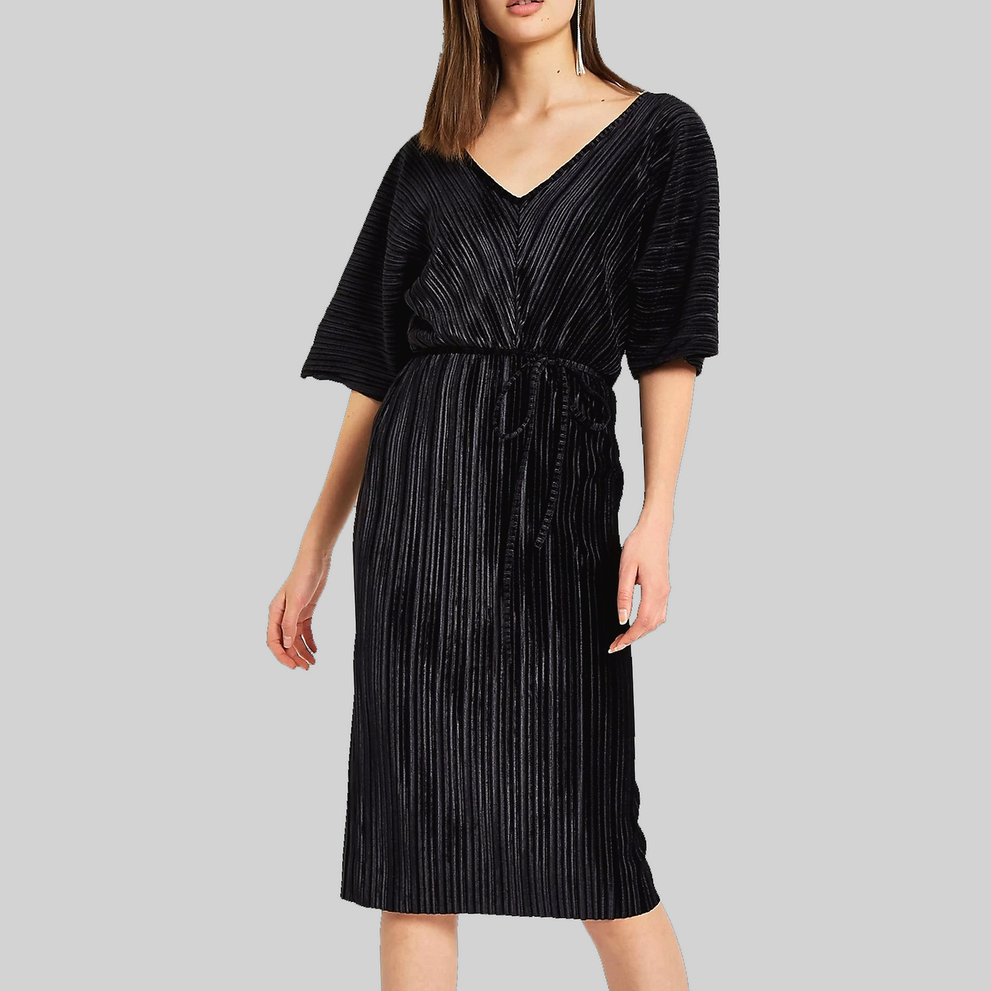 Šaty Sametová Midi Elegantní Černá River Island Xs 34