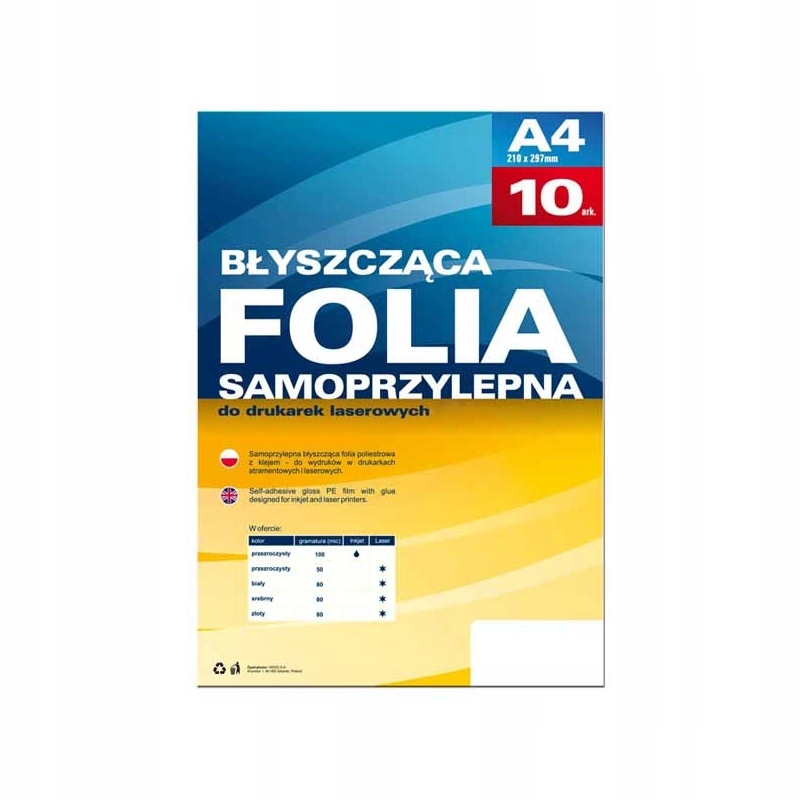 

Folia Samoprzylepna Drukarki Las. A4 Transp 10szt.