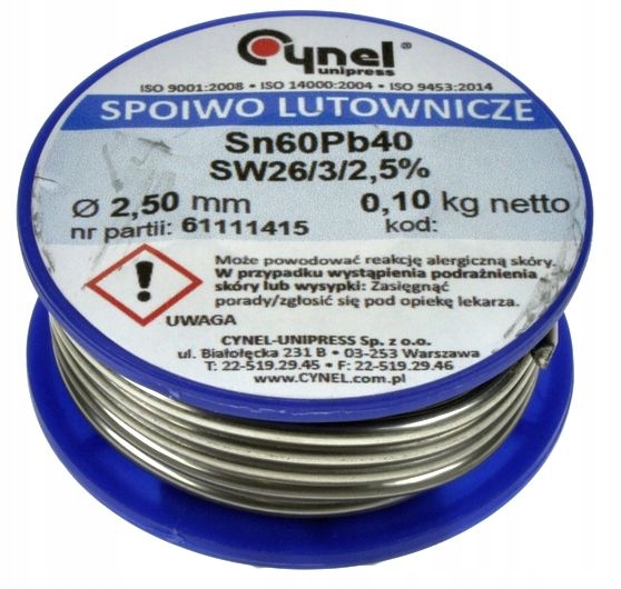 

Cyna Cynel z topnikiem 100g 2,5mm Sn60Pb40 0,1kg