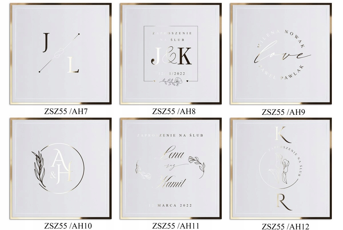 ZAPROSZENIA ŚLUBNE ZŁOTE SREBRNE ŚLUB ROSE GOLD Kształt kwadratowy