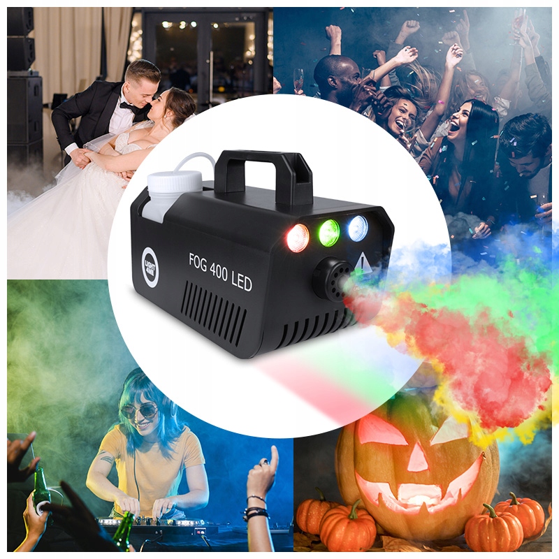 WYTWORNICA DYMU MGŁY ZADYMIARKA MASZYNA DO DYMU EFEKT LED + GRATIS PŁYN 1L Model FOG 400 LED