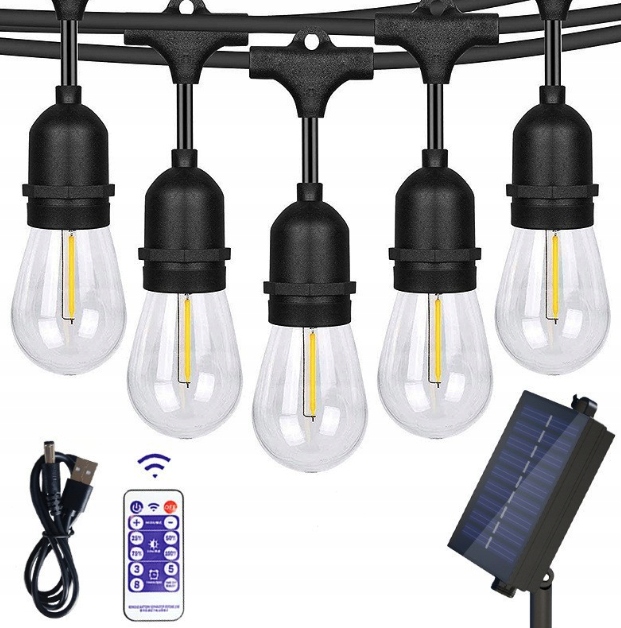 Solarna Girlanda Lampki Ogrodowe Balkonowe 10M 20 Led Pilot S14 Łańcuch