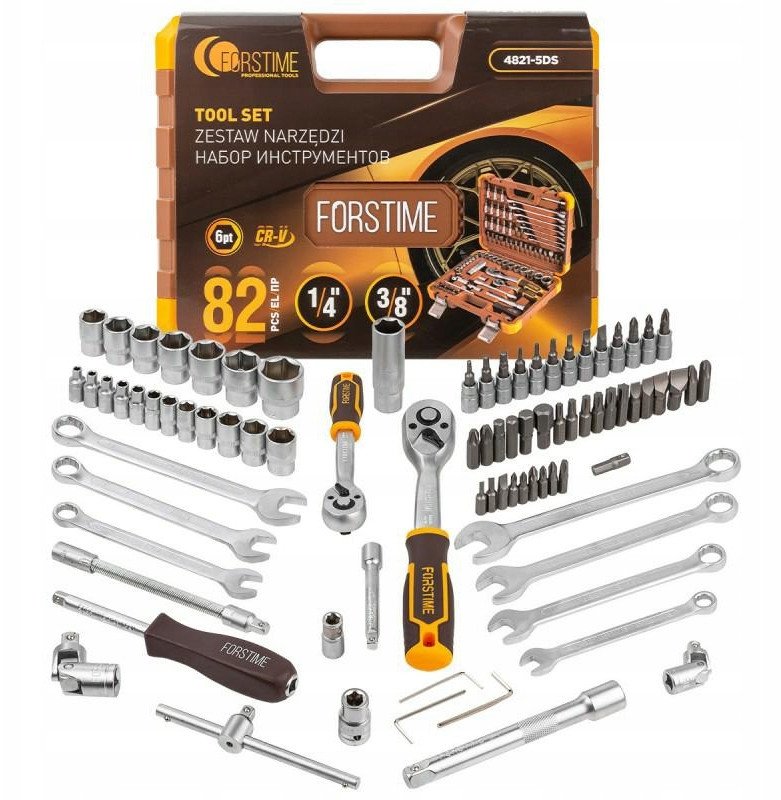 Sada nářadí 1/4" & 3/8" 4-22 mm kufr 82 ks Forstime