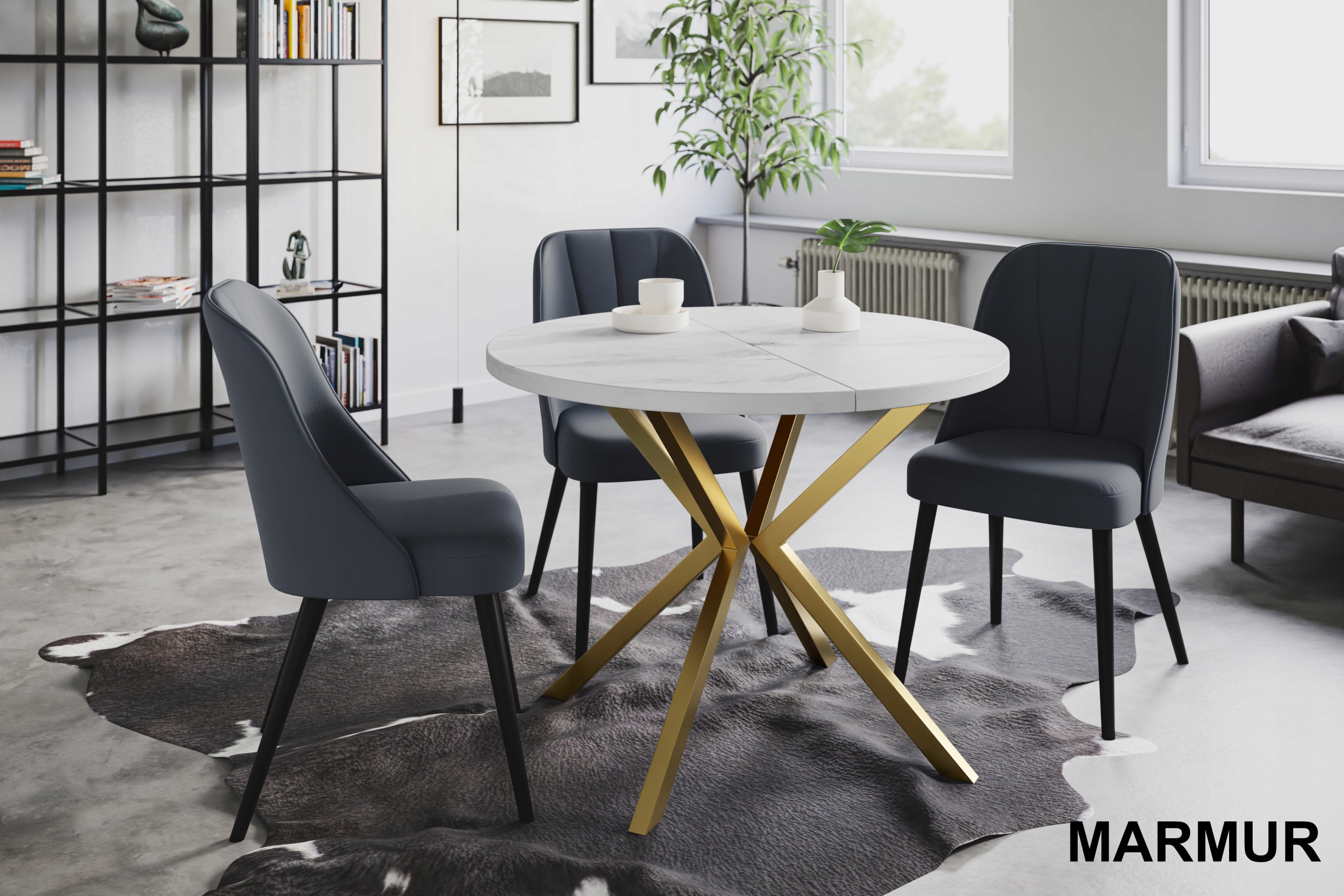 Stół rozkładany loft okrągły 120/200 LITE ZŁOTY Marka Alpi Meble