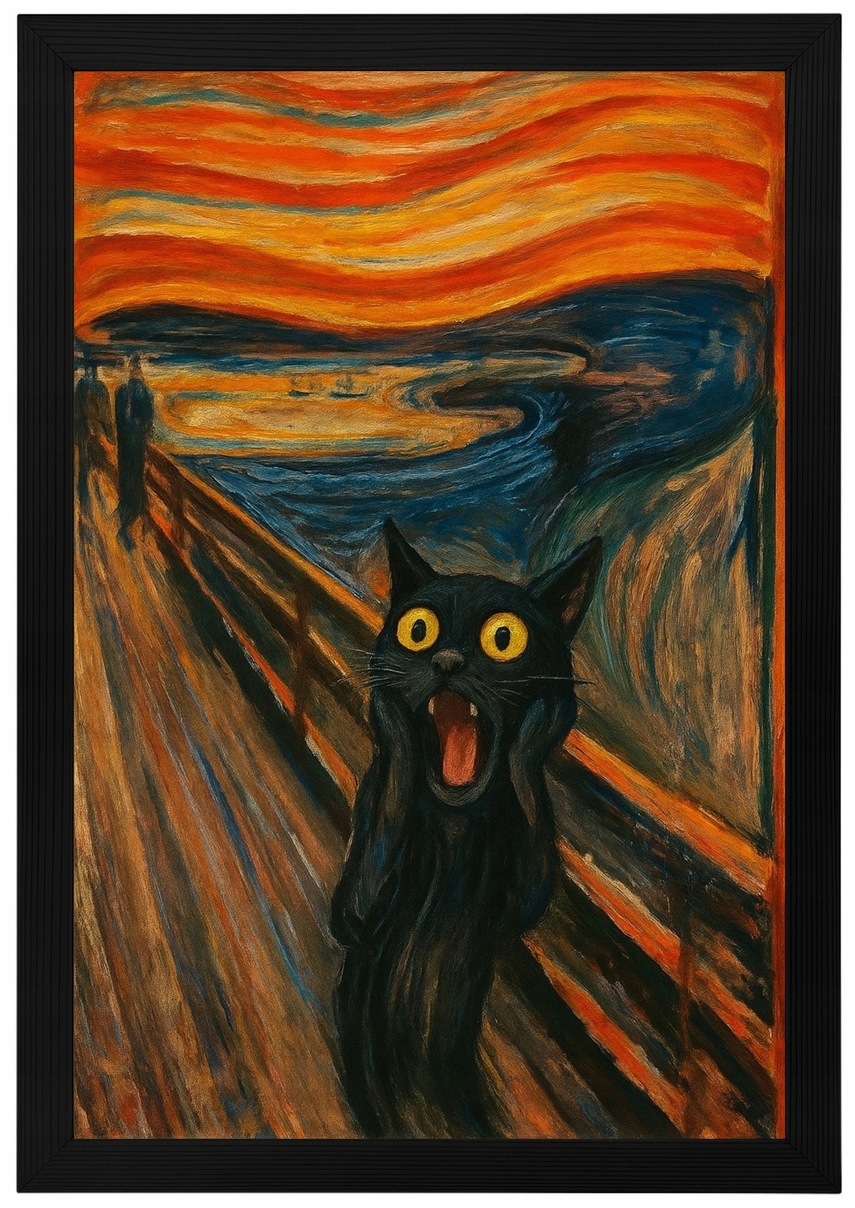 Plakát Rámeček Dřevo Grafika Munch Styl Křik Černá Kočka 40x60