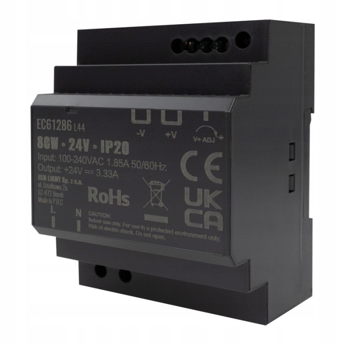 Spínaný napájecí zdroj Premium na Din lištu 24V 3,33A 80W pro Led pásky Cctv