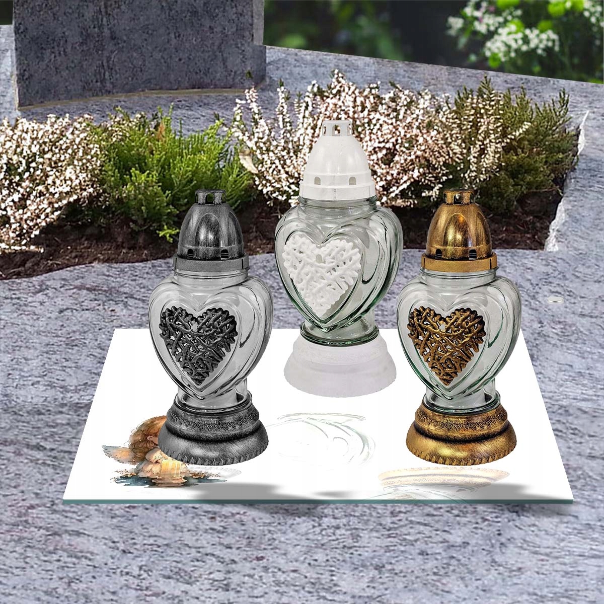 SZKLANA PODSTAWKA POD ZNICZE 25x25cm 554e Aniołek Motyw inny