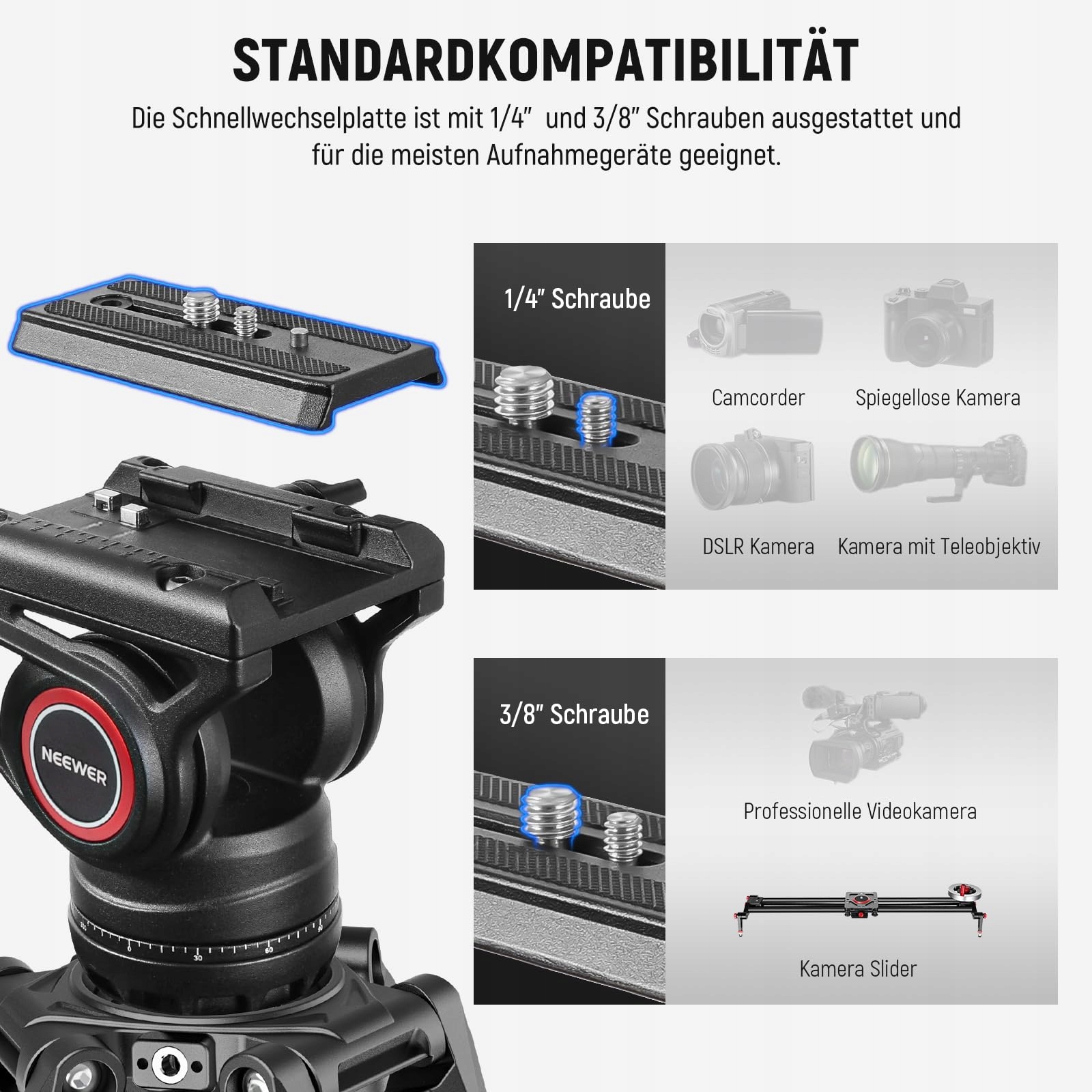 NEEWER Statyw Video Kamera 76" Aluminiowy z Głowicą Fluidową DSLR Camcorder — miniatura 6