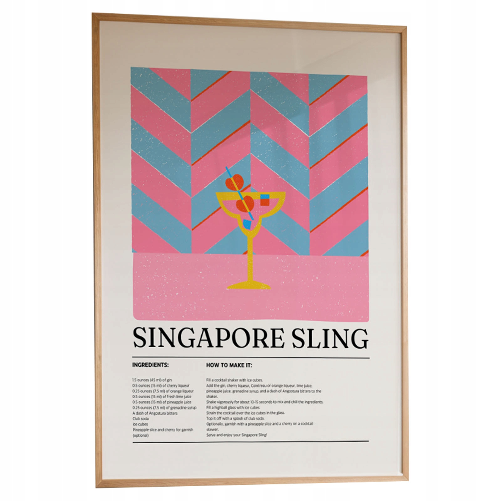 Plakát Singapore Sling A3 Obraz Drink Bar Kuchyně Rámeček Dřevěný 30x42 cm