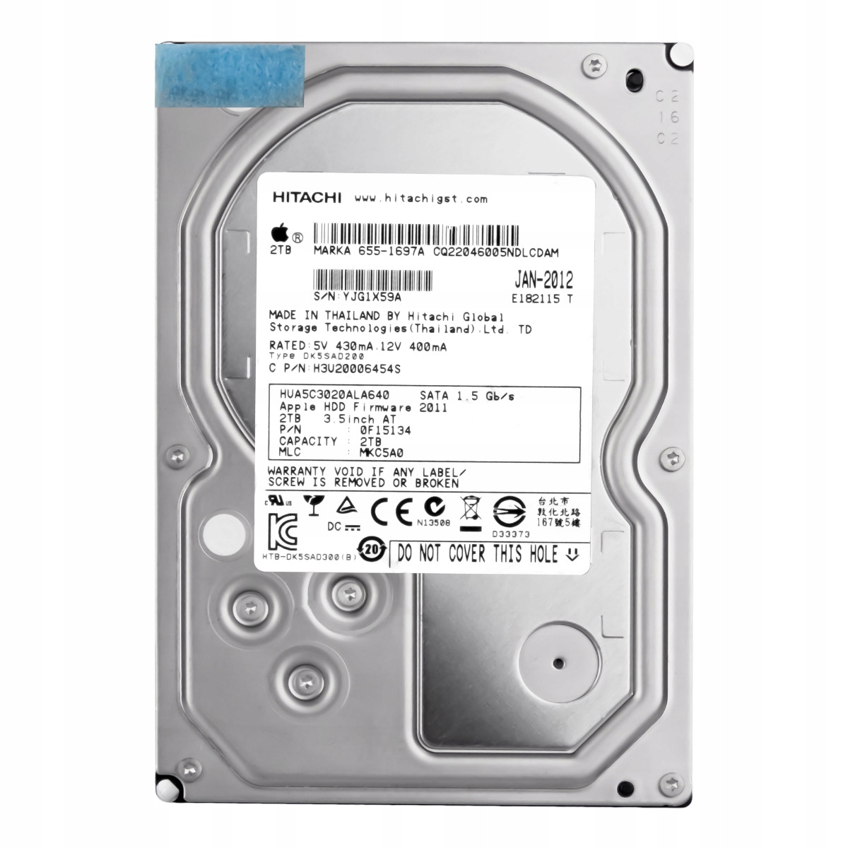 Apple 655-1697A 2TB 5.4K 64MB Sata 3.5'' HUA5C3020ALA640