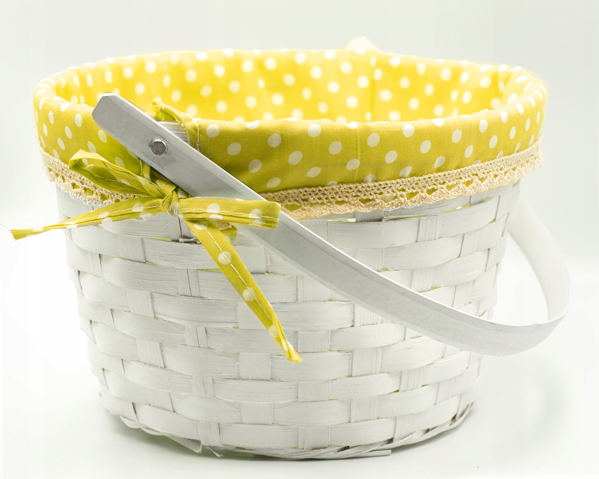 KOSZYK WIELKANOCNY BAMBUSOWY PREZENTOWY Z RĄCZKĄ BIAŁY Z MATERIAŁEM Marka inna