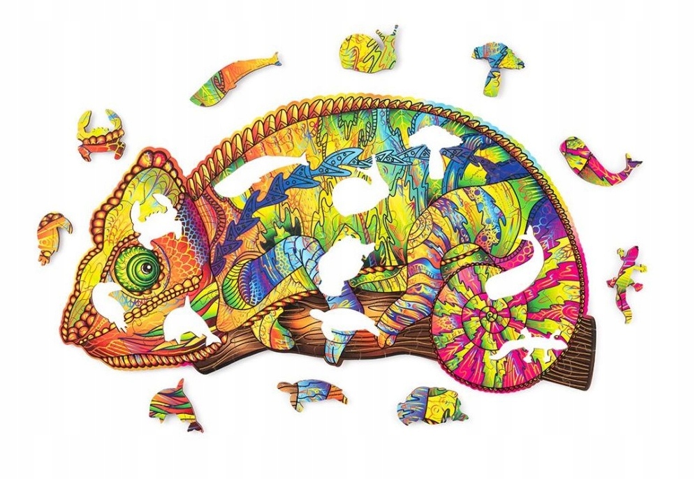 

Drewniana ukladanka Kolorowe puzzle Kameleon 143el
