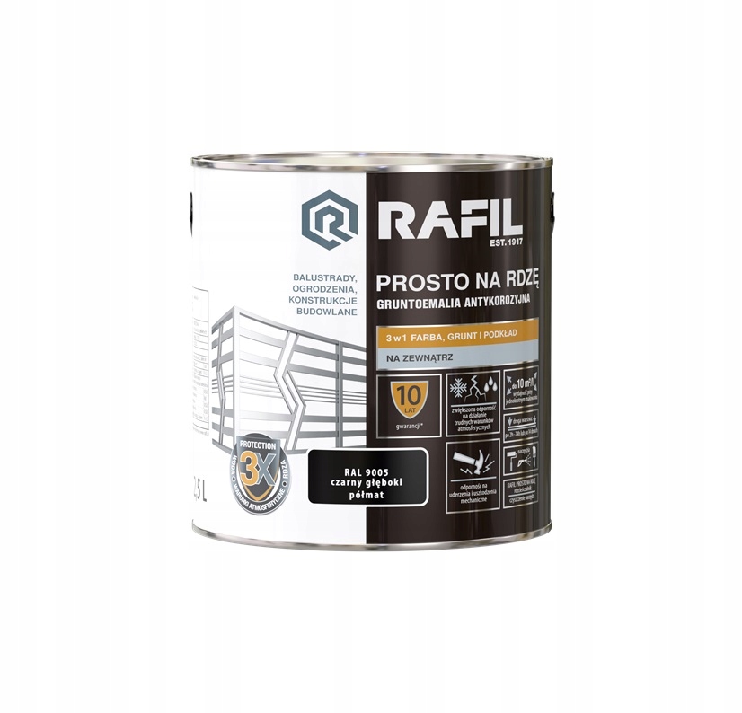 Rafil Přímo na rez Černý Hluboký RAL9005 Polomat 2,5L Elegance a ochrana