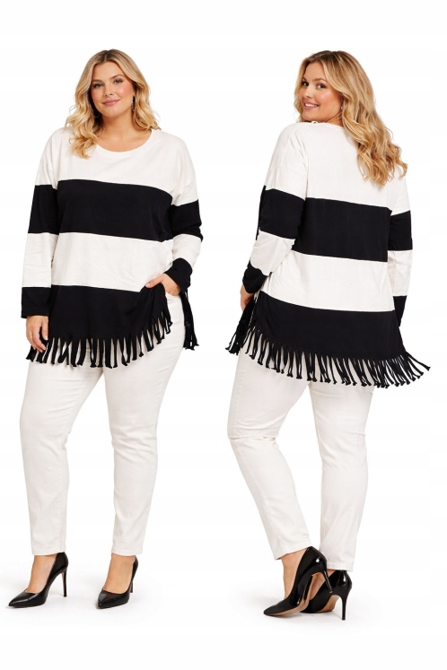 Bluza damska Boho paski frędzle Plus Size luźna bawełna modna 54 56 7XL 8XL