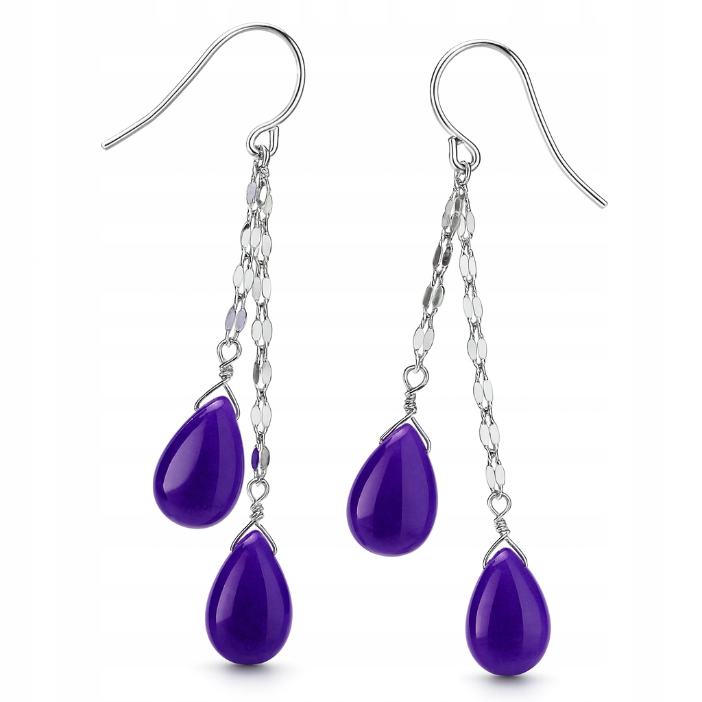 Srebrne kolczyki wiszące ametyst srebro próba 925