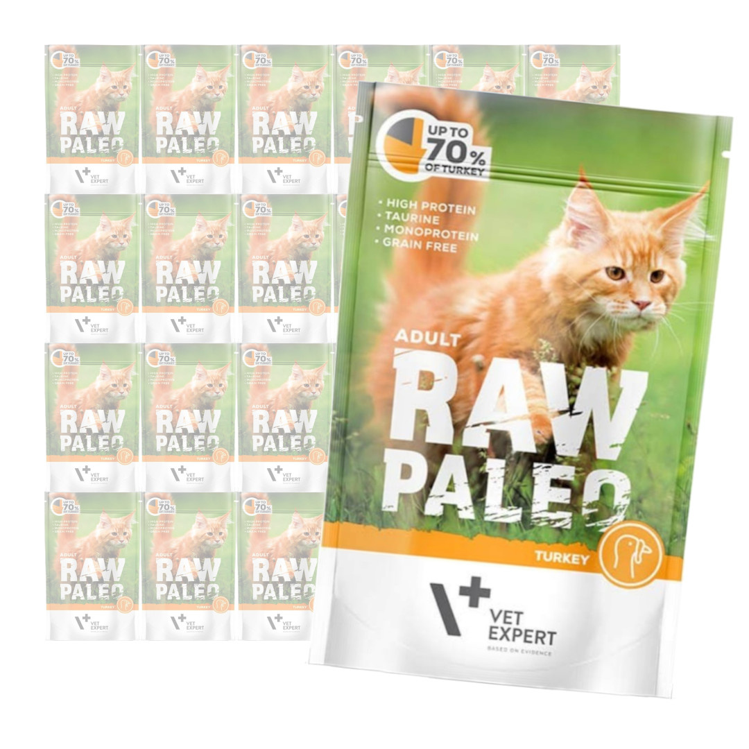 Levně Vet Expert Raw Paleo Adult 24x100g Kapsička Krmivo Vlhké s krůtím masem Pro Kočky