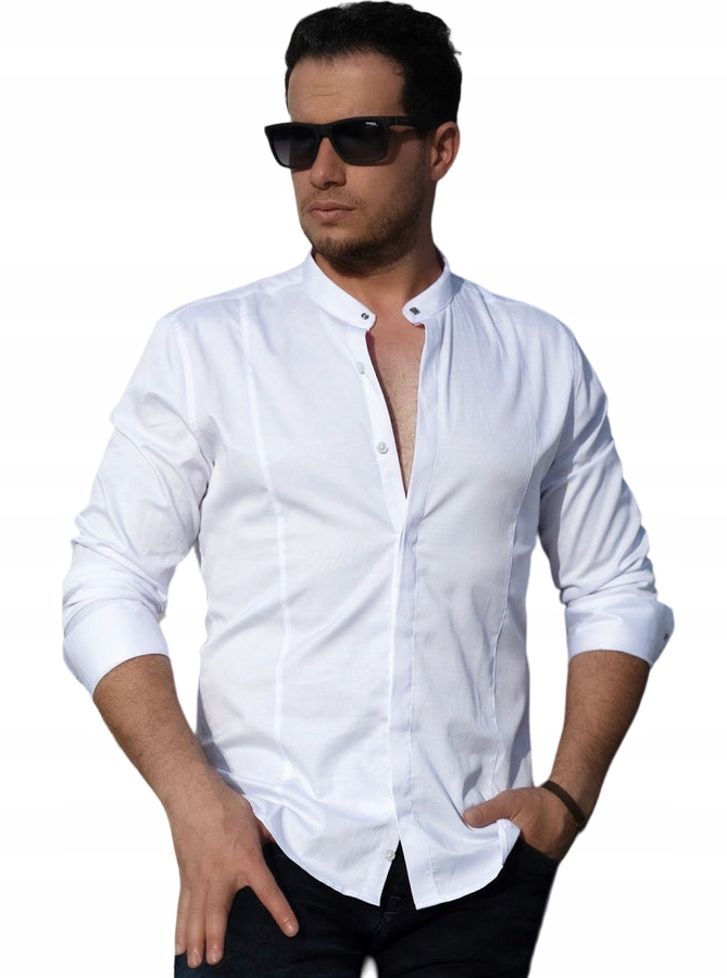 Klasická Pánská Košile Hladká Se Stojáčkem Bílá S