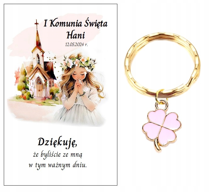 Podziękowanie dla gości breloczek KOMUNIA PAMIĄTKA PREZENT ZŁOTA KONICZYNKA